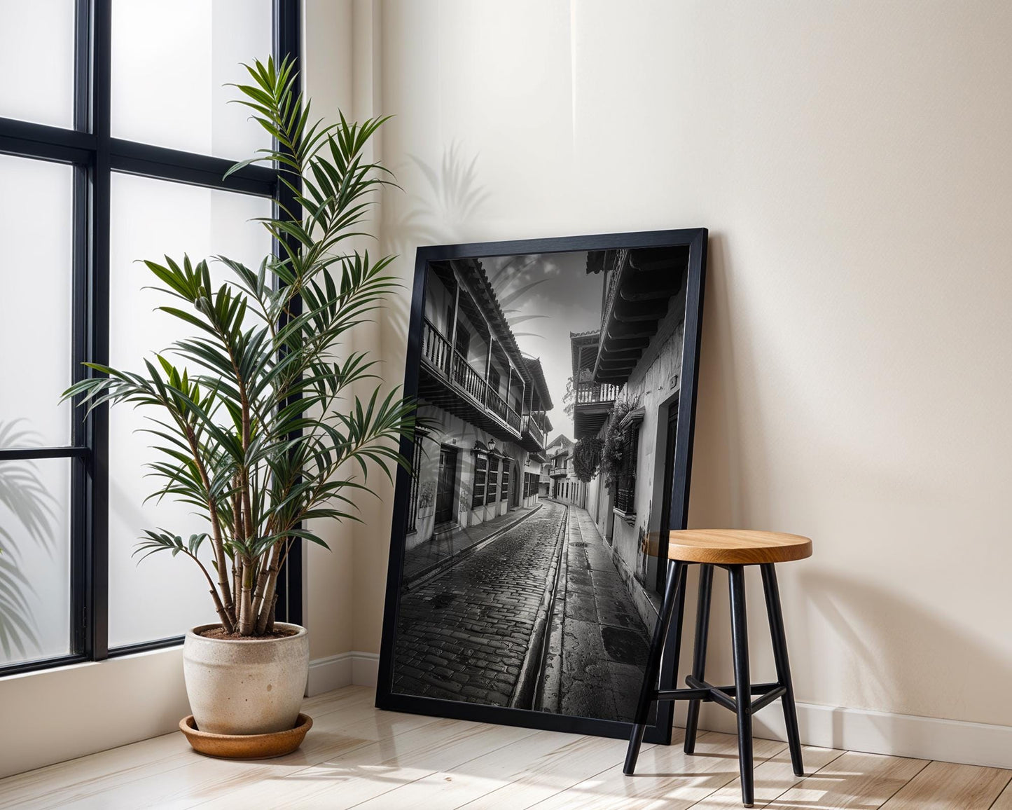 World Landmark | Bogotá Architecture Print | Black and White Cobblestone Street Photography