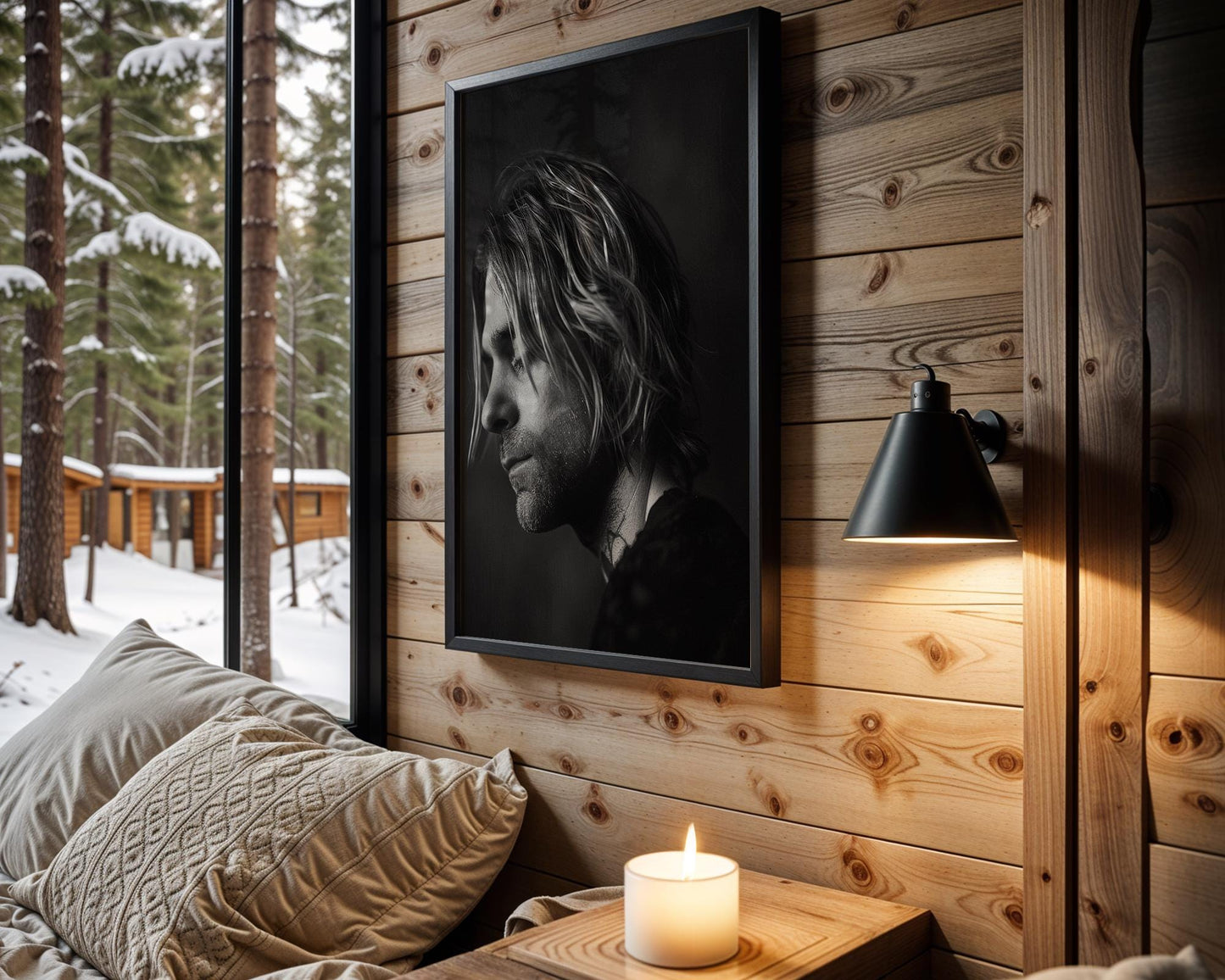 Minimal Wall Art Kurt Cobain Portrait Print | B&W Grunge Rock Legend Photography wall art print, minimalist black and white poster, modern Scandinavian wall decor, Monohaus