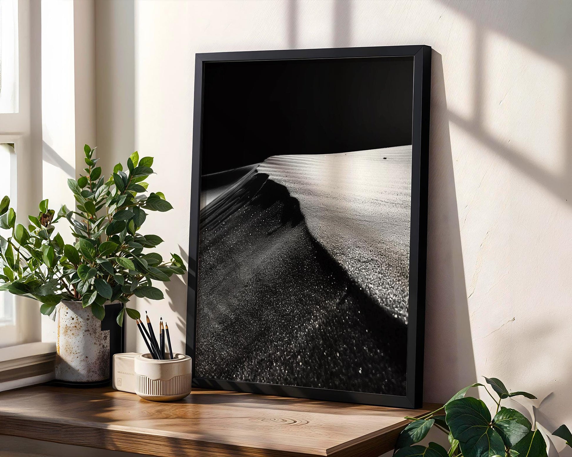 Minimal Wall Art Desert Dunes Photography Print | Minimalist Black and White Landscape wall art print, minimalist black and white poster, modern Scandinavian wall decor, Monohaus