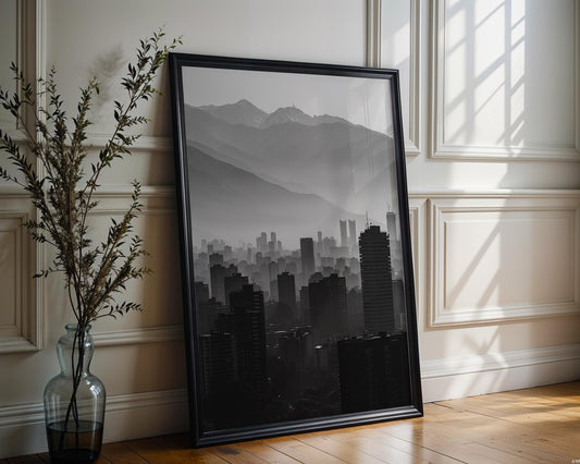 World Landmark | Santiago Chile Skyline Print | Andes Mountains Black and White Photography