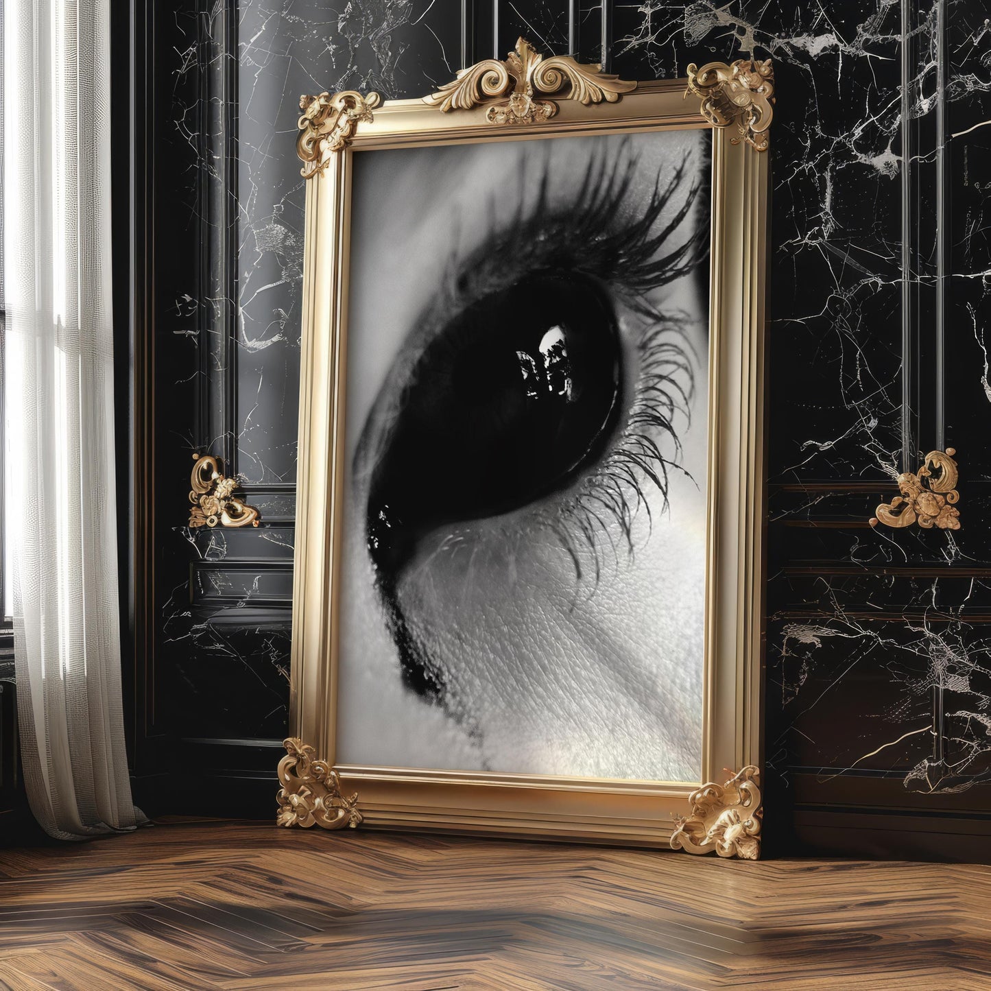 Designer Wall Art | Black Eye Close-Up Print | Moody Gothic Photography wall art print, minimalist black and white poster, modern Scandinavian wall decor, Monohaus