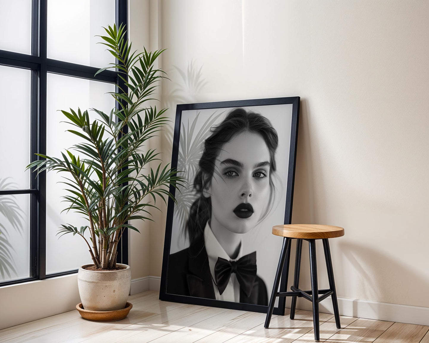 Minimal Wall Art Black and White Woman Portrait | Bow Tie, Suit, Fine Art Print wall art print, minimalist black and white poster, modern Scandinavian wall decor, Monohaus