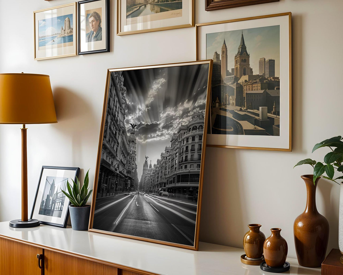 World Landmark | Madrid Gran Vía Sunrise Print | Black and White Spain Architecture Art