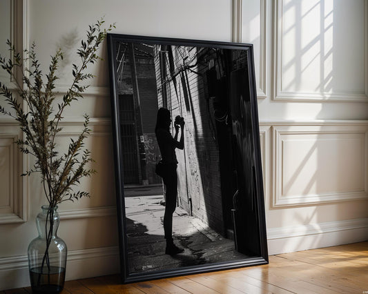 Urban Photography | Photographer Silhouette Minimal Black & White Street Scene black and white photo print, minimalist monochrome wall art poster for modern interiors, Monohaus
