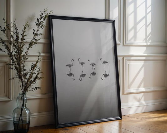 Wildlife Poster | Flamingo Reflection Print | Minimalist Black & White Fine Art wall art print, minimalist black and white poster, modern Scandinavian wall decor, Monohaus