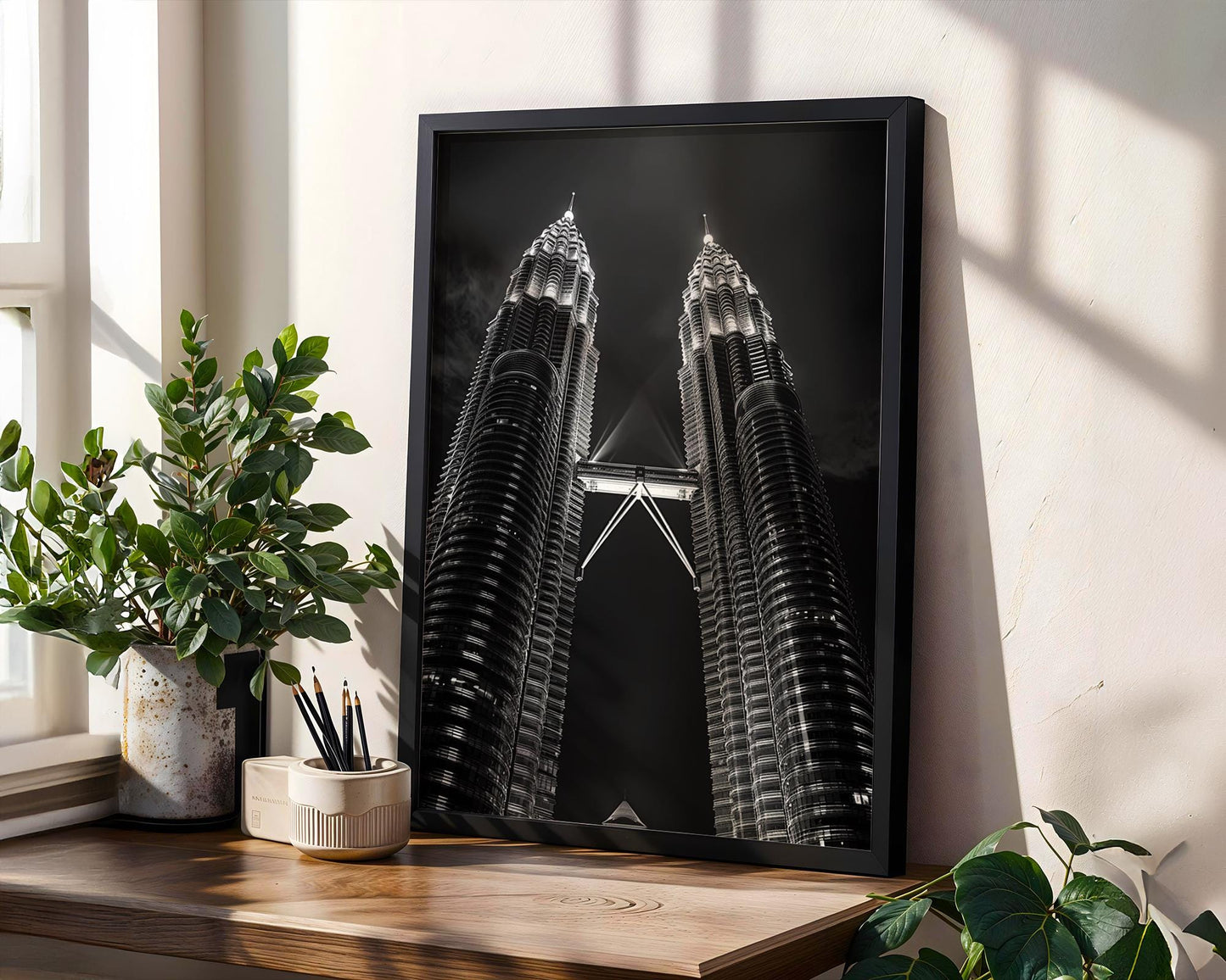 World Landmark | Petronas Towers Print | Kuala Lumpur Black and White Photography wall art print, minimalist black and white poster, modern Scandinavian wall decor, Monohaus