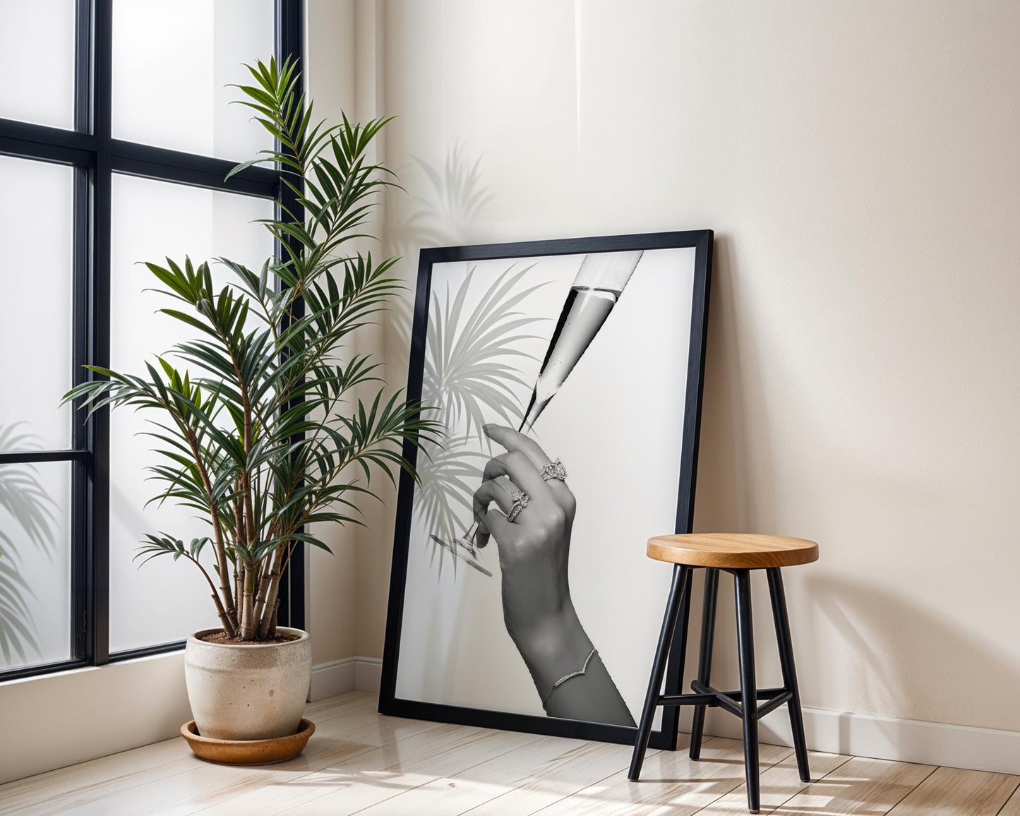 Designer Wall Art | Champagne Toast Print | Minimalist Black and White Glam Art wall art print, minimalist black and white poster, modern Scandinavian wall decor, Monohaus