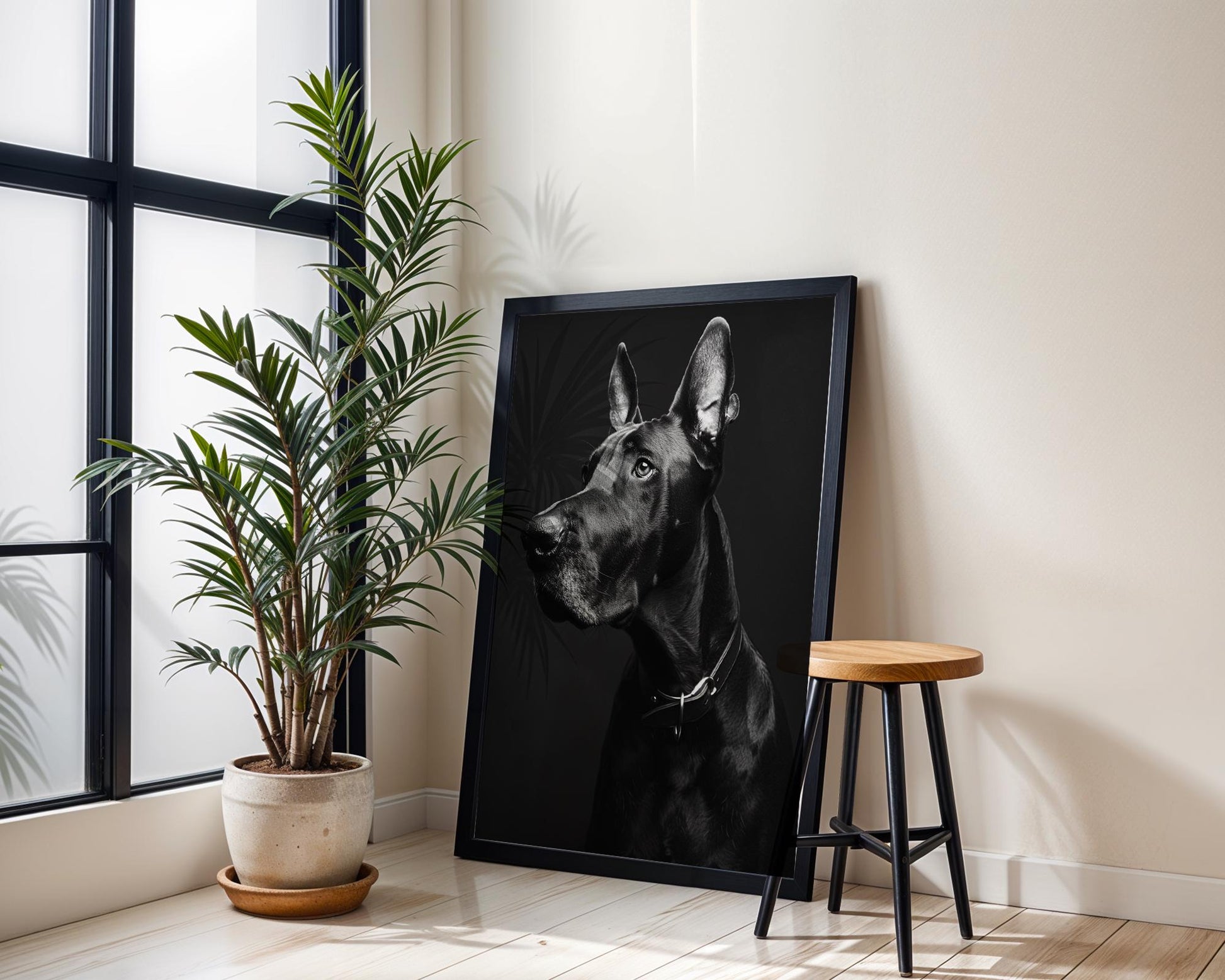 Black Dane Dog Portrait Print, Modern Pet Photography, Canine Wall Art wall art print, minimalist black and white poster, modern Scandinavian wall decor, Monohaus