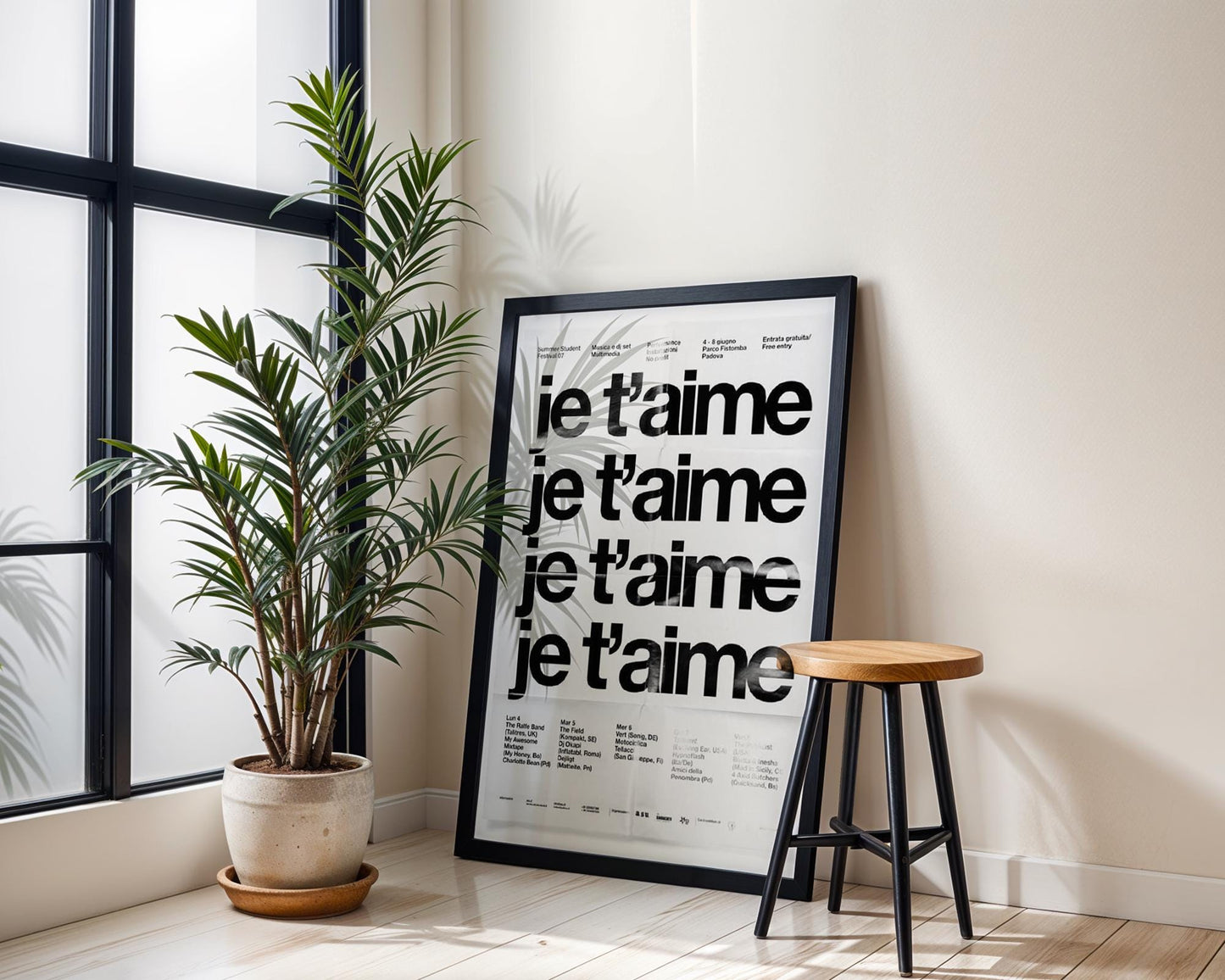 Designer Wall Art | Je T'aime Typography Print | Minimalist French Quote typography wall art print, minimalist black and white type poster, modern graphic design decor, Monohaus