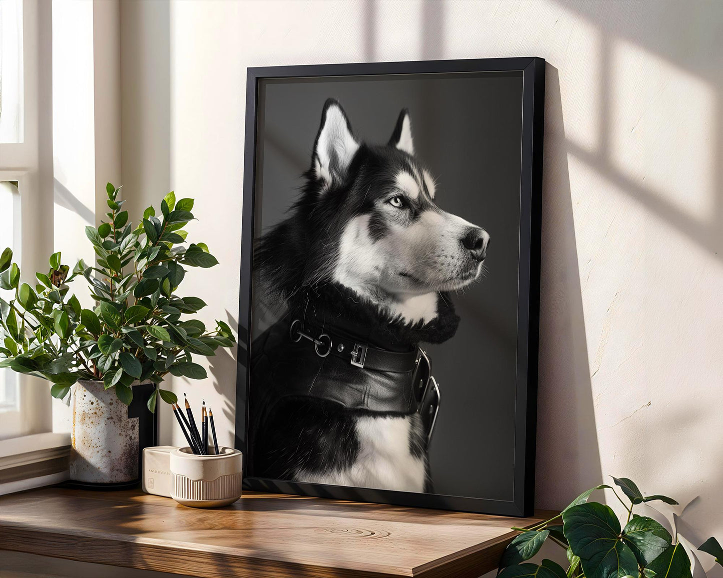 Husky Dog Portrait Print, Black and White Animal Wall Art, Modern Home Decor wall art print, minimalist black and white poster, modern Scandinavian wall decor, Monohaus
