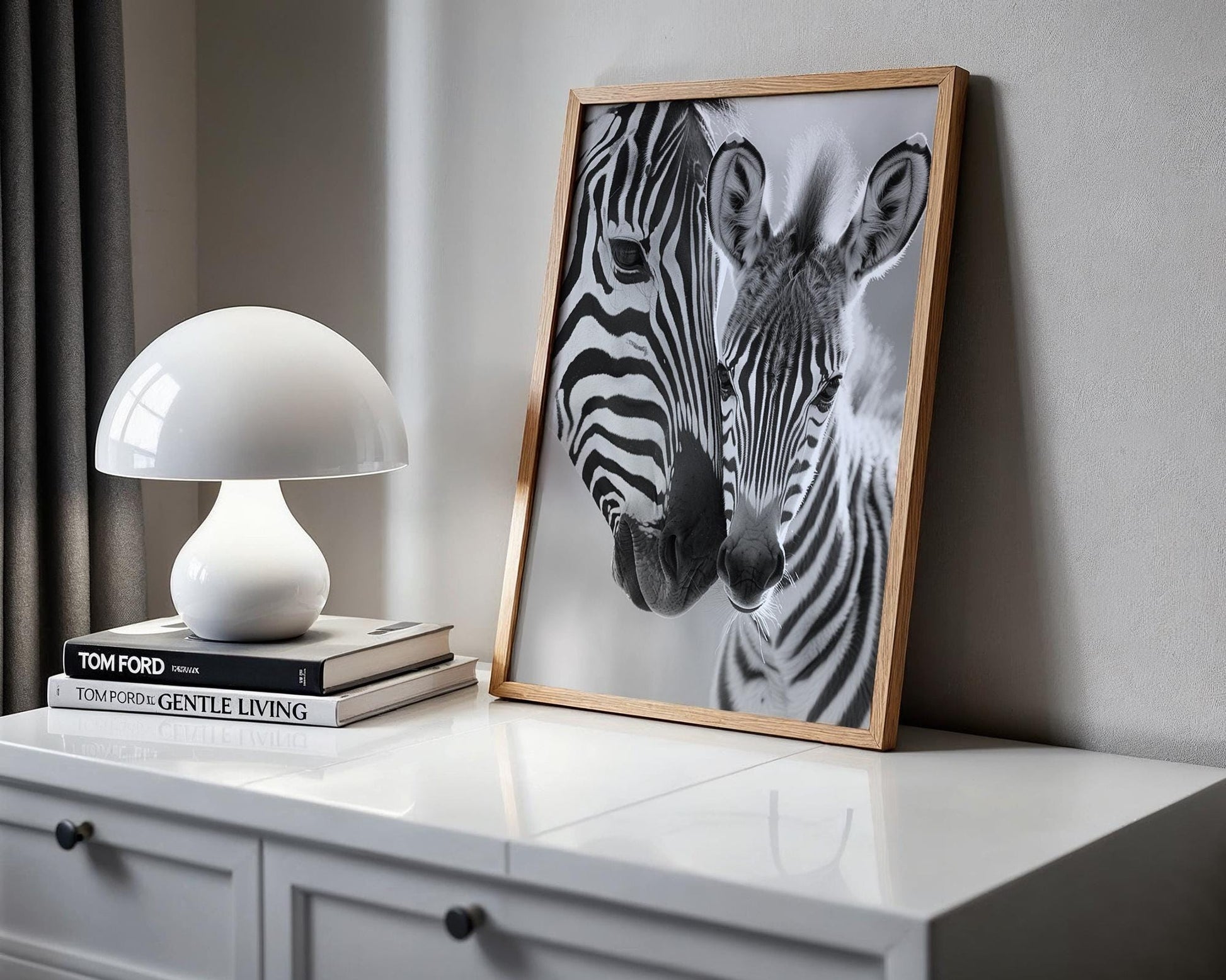 Wildlife Poster | Mother and Baby Zebra Print • Black & White Safari Animal Photography wall art print, minimalist black and white poster, modern Scandinavian wall decor, Monohaus
