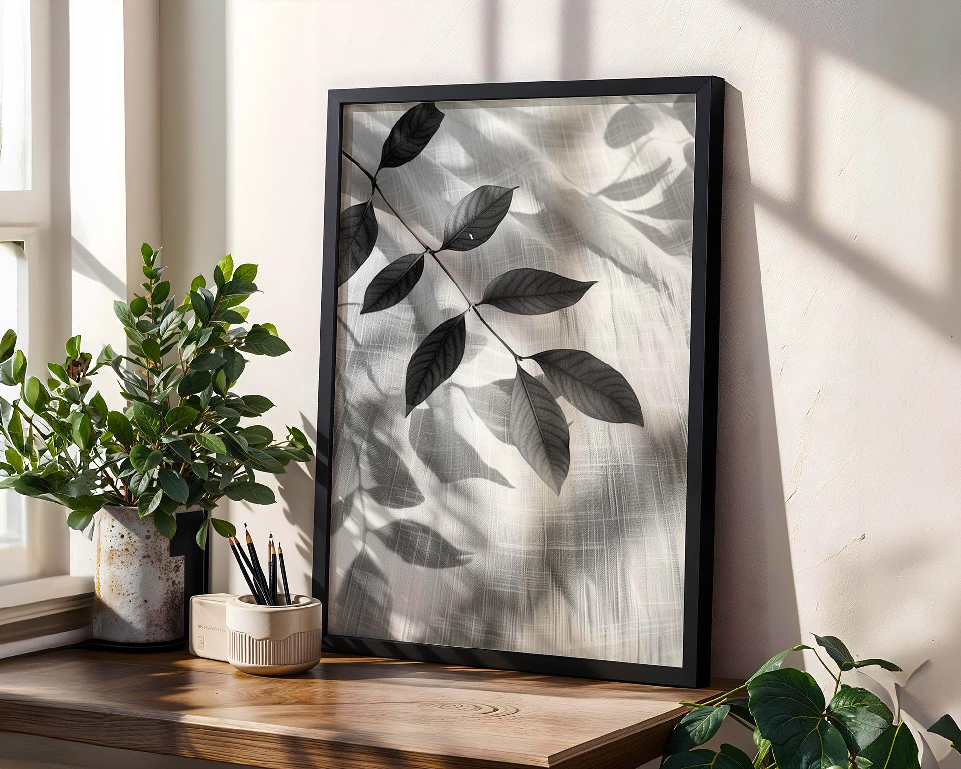 Botanical Photo | Minimal Shadow Leaf Print | Minimal Wall Art Black & White  Home Decor | Abstract Sun Shadow Bathroom Poster abstract wall art print, geometric minimalist poster, modern Scandinavian decor, Monohaus