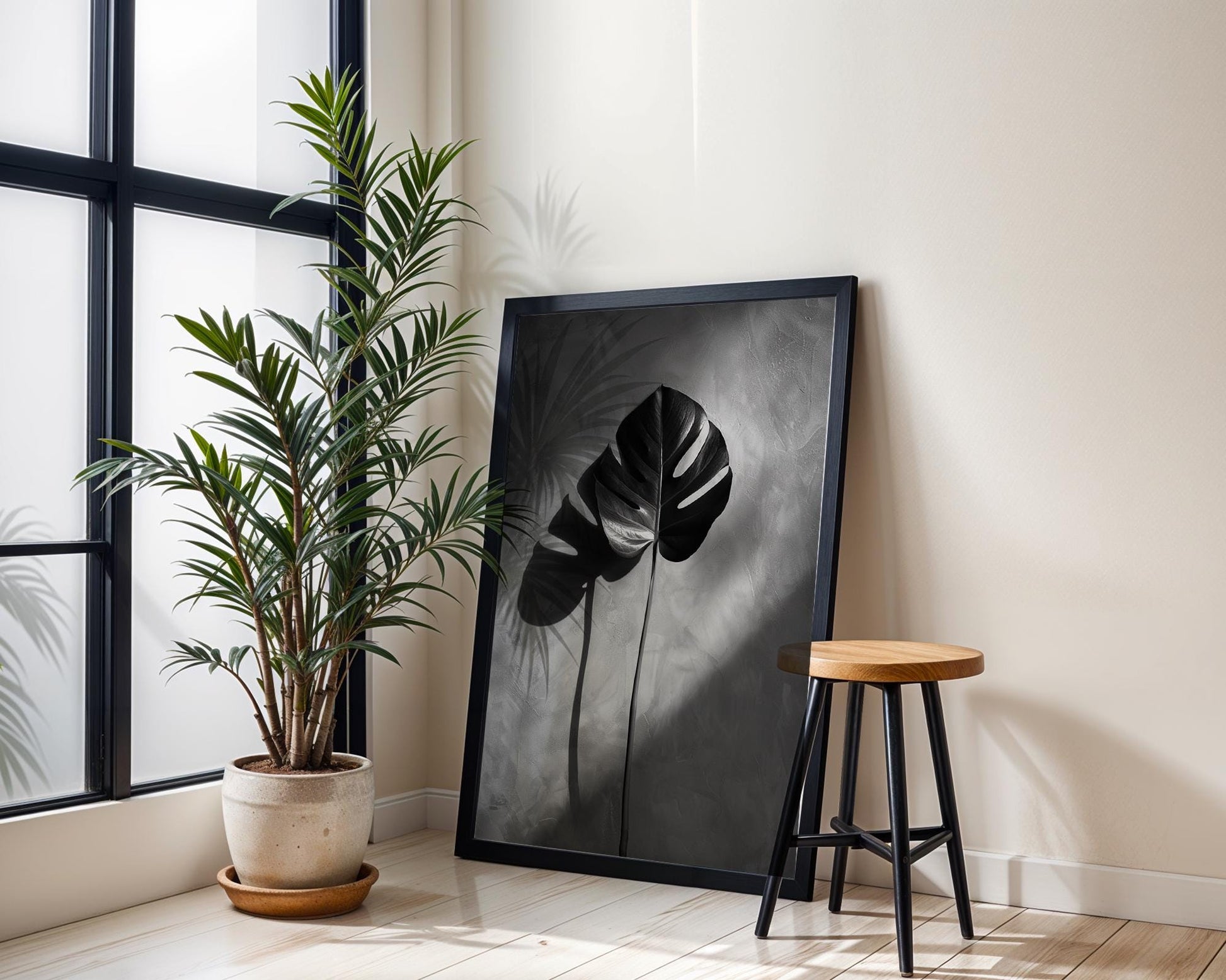 Botanical Photo | Monstera Leaf Print | Black and White Minimalist Wall Art wall art print, minimalist black and white poster, modern Scandinavian wall decor, Monohaus