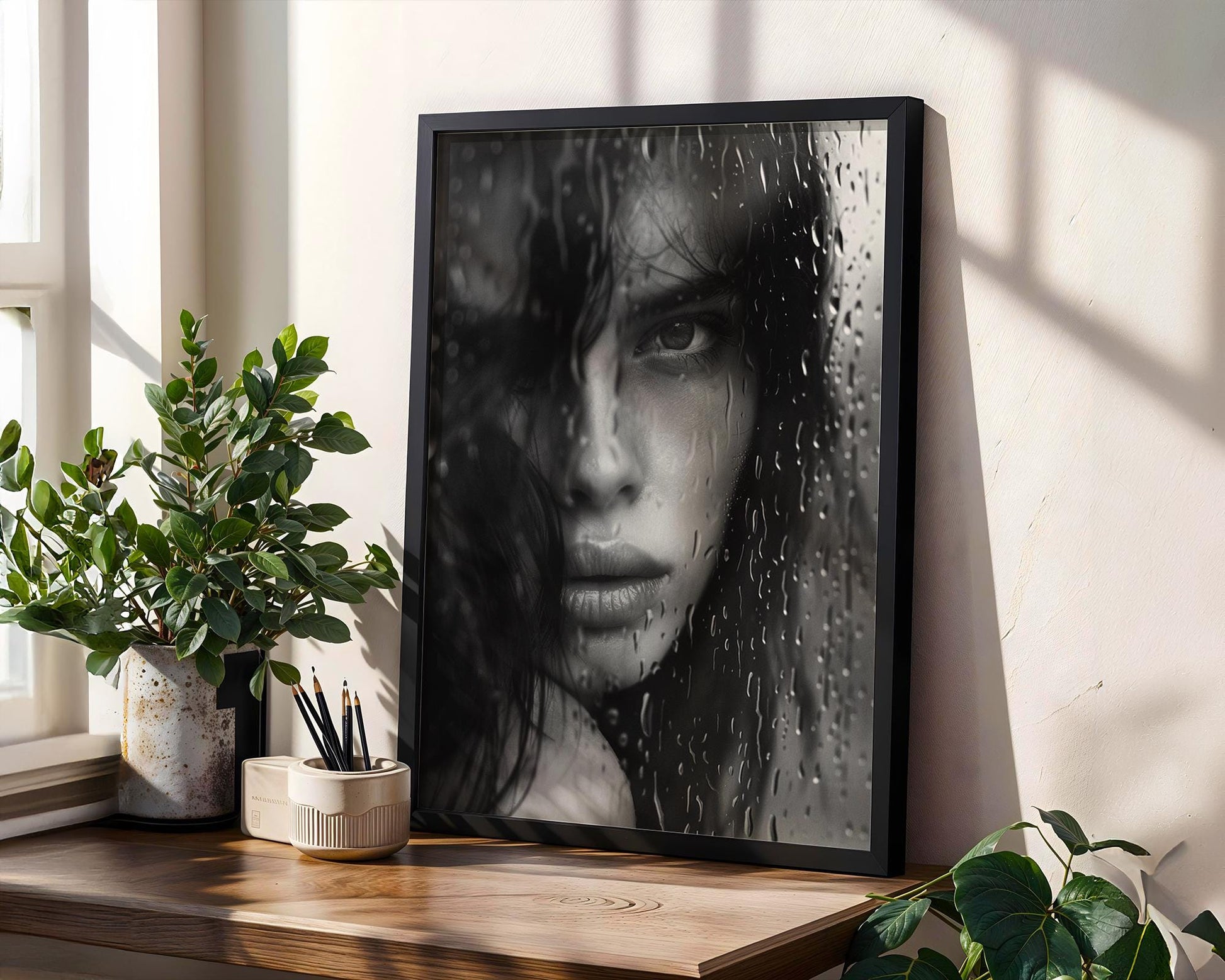 Minimal Wall Art | Dramatic Rain Woman Portrait | Black & White Moody Home Decor wall art print, minimalist black and white poster, modern Scandinavian wall decor, Monohaus