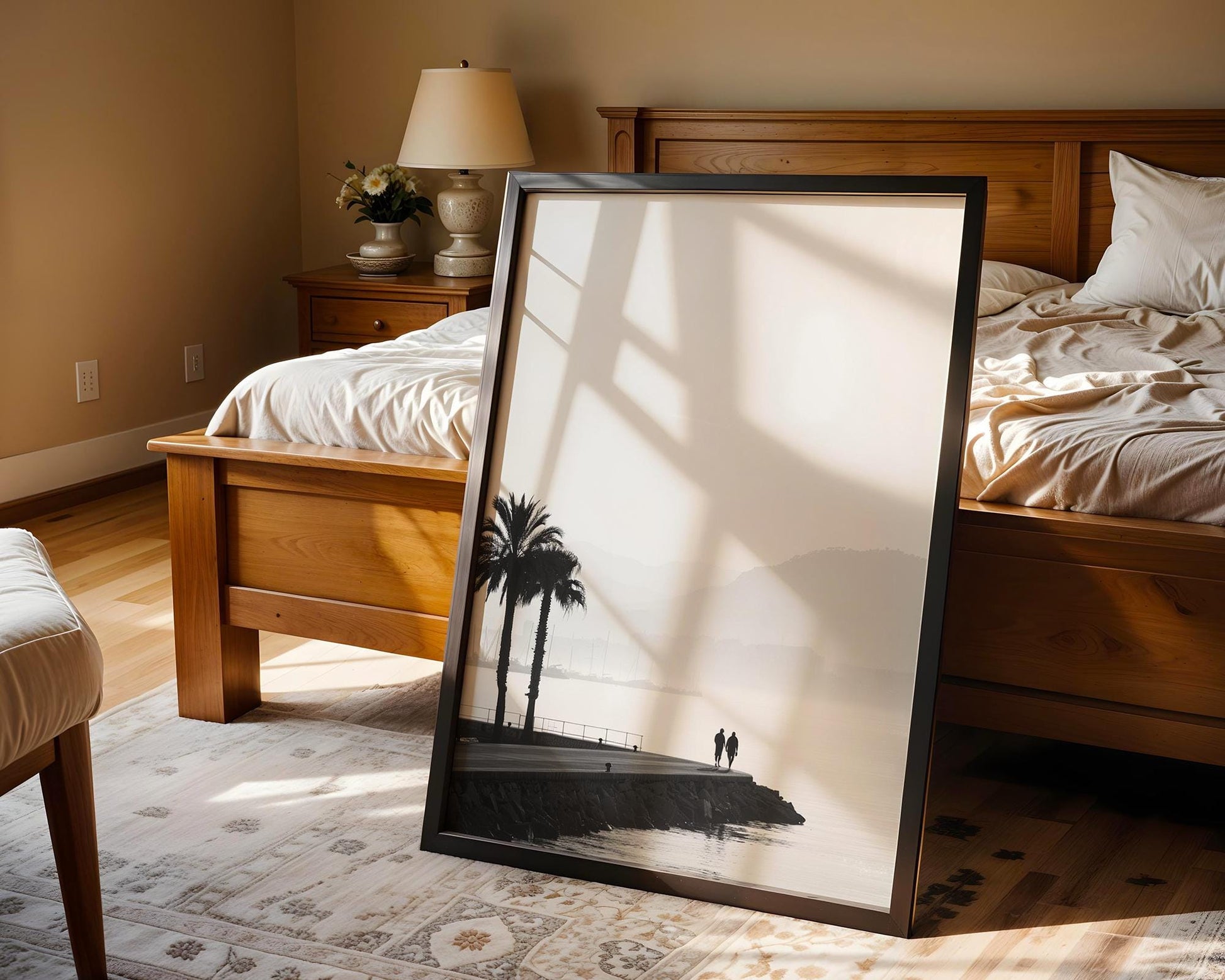 World Landmark | French Riviera Palm Tree Print | Minimalist Coastal Photography wall art print, minimalist black and white poster, modern Scandinavian wall decor, Monohaus