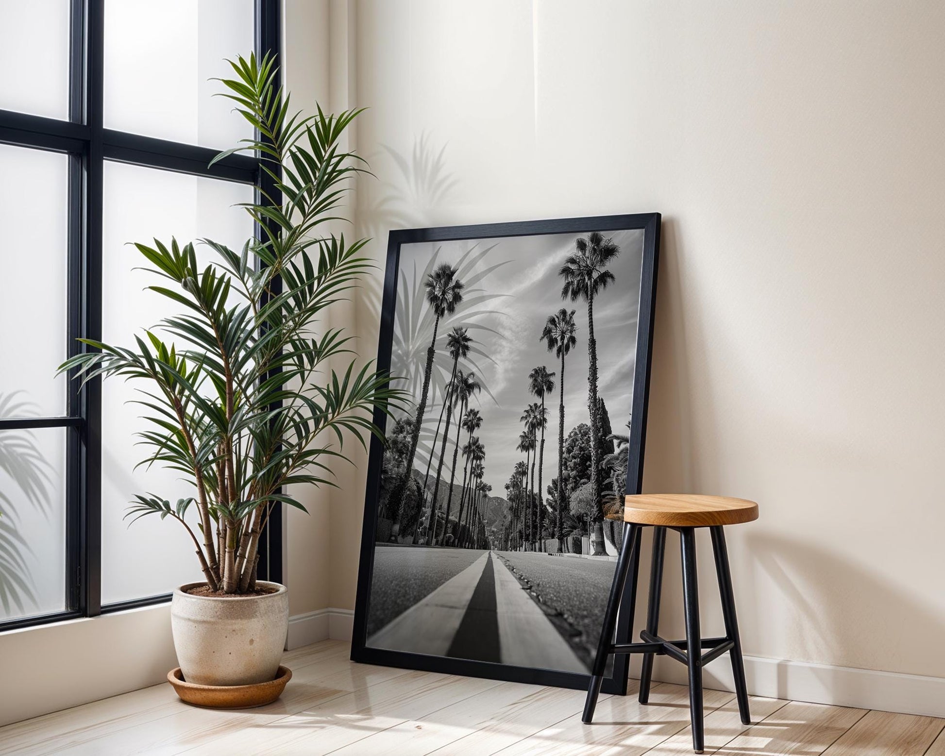 World Landmark | Beverly Hills Palm Tree Print | Black and White Los Angeles Photography wall art print, minimalist black and white poster, modern Scandinavian wall decor, Monohaus