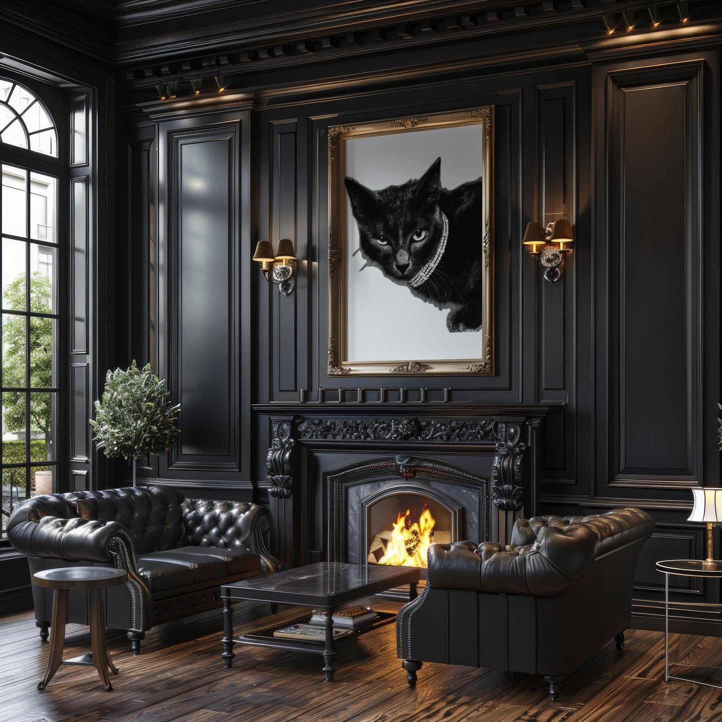 Designer Wall Art | Glam Black Cat Print | Diamond Collar, Minimalist Pet Portrait wall art print, minimalist black and white poster, modern Scandinavian wall decor, Monohaus