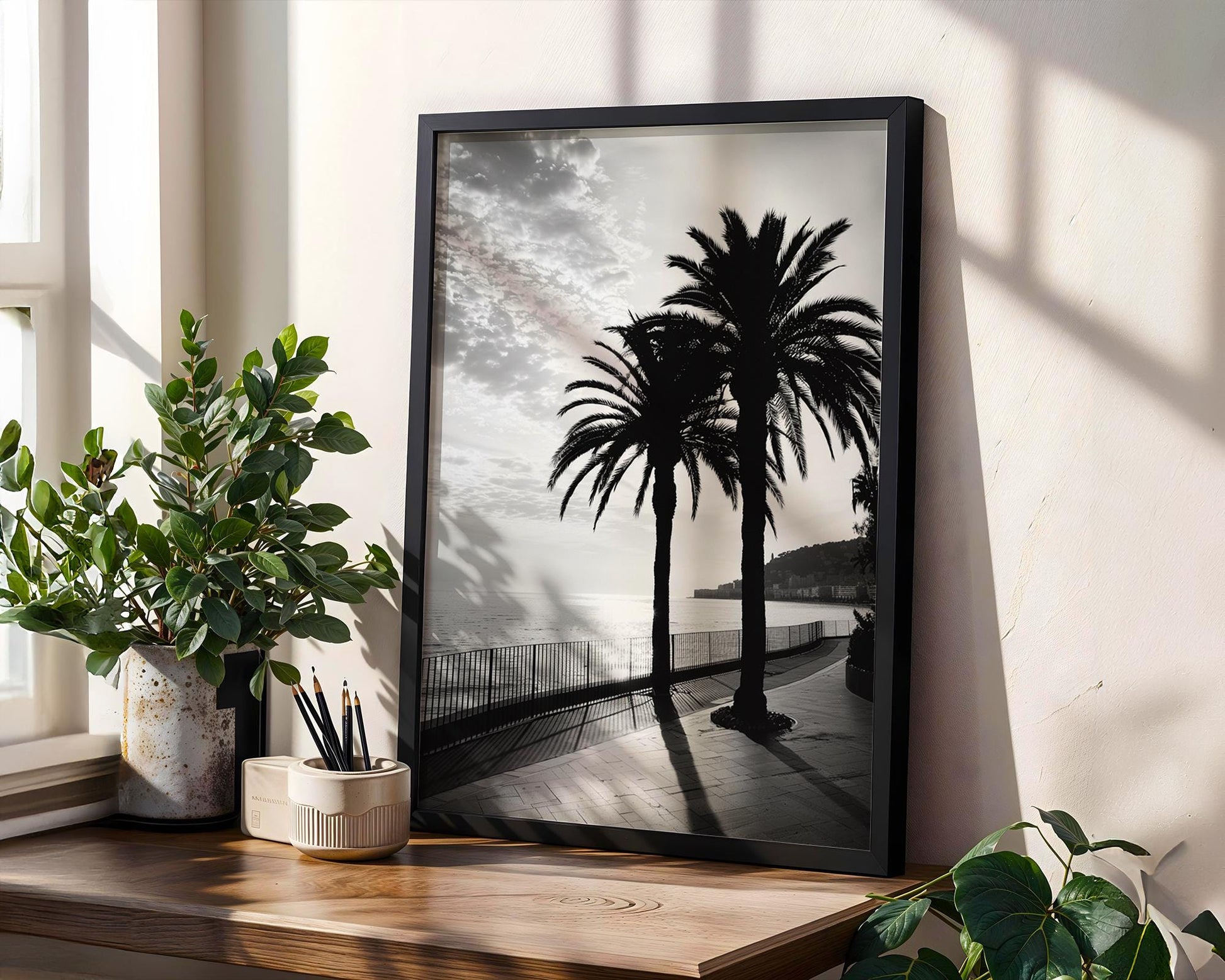 World Landmark | Santa Monica Pier Print | Black and White Coastal Photography wall art print, minimalist black and white poster, modern Scandinavian wall decor, Monohaus