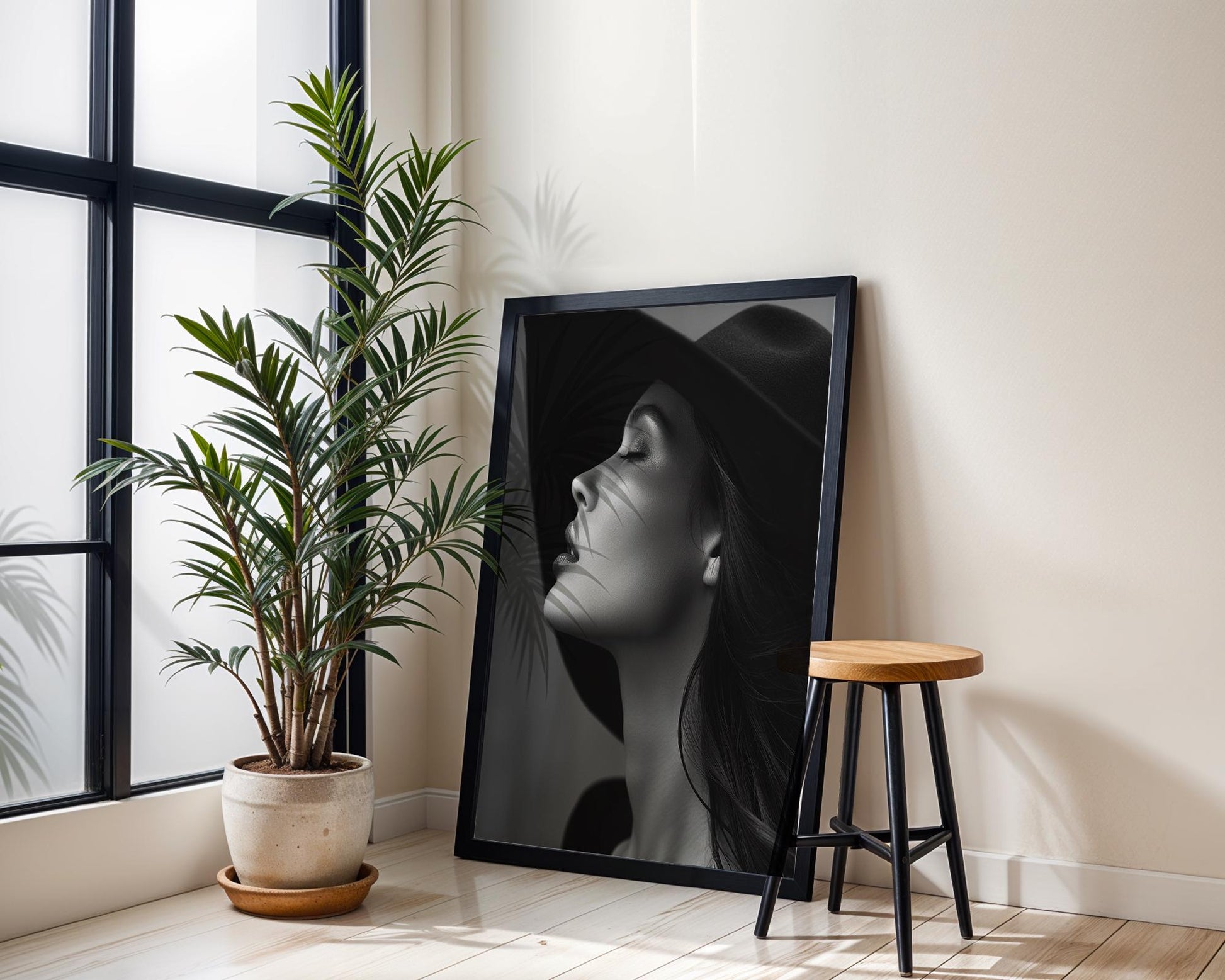 Minimal Wall Art Fashion Print | Moody Bedroom Decor | Model Photography wall art print, minimalist black and white poster, modern Scandinavian wall decor, Monohaus