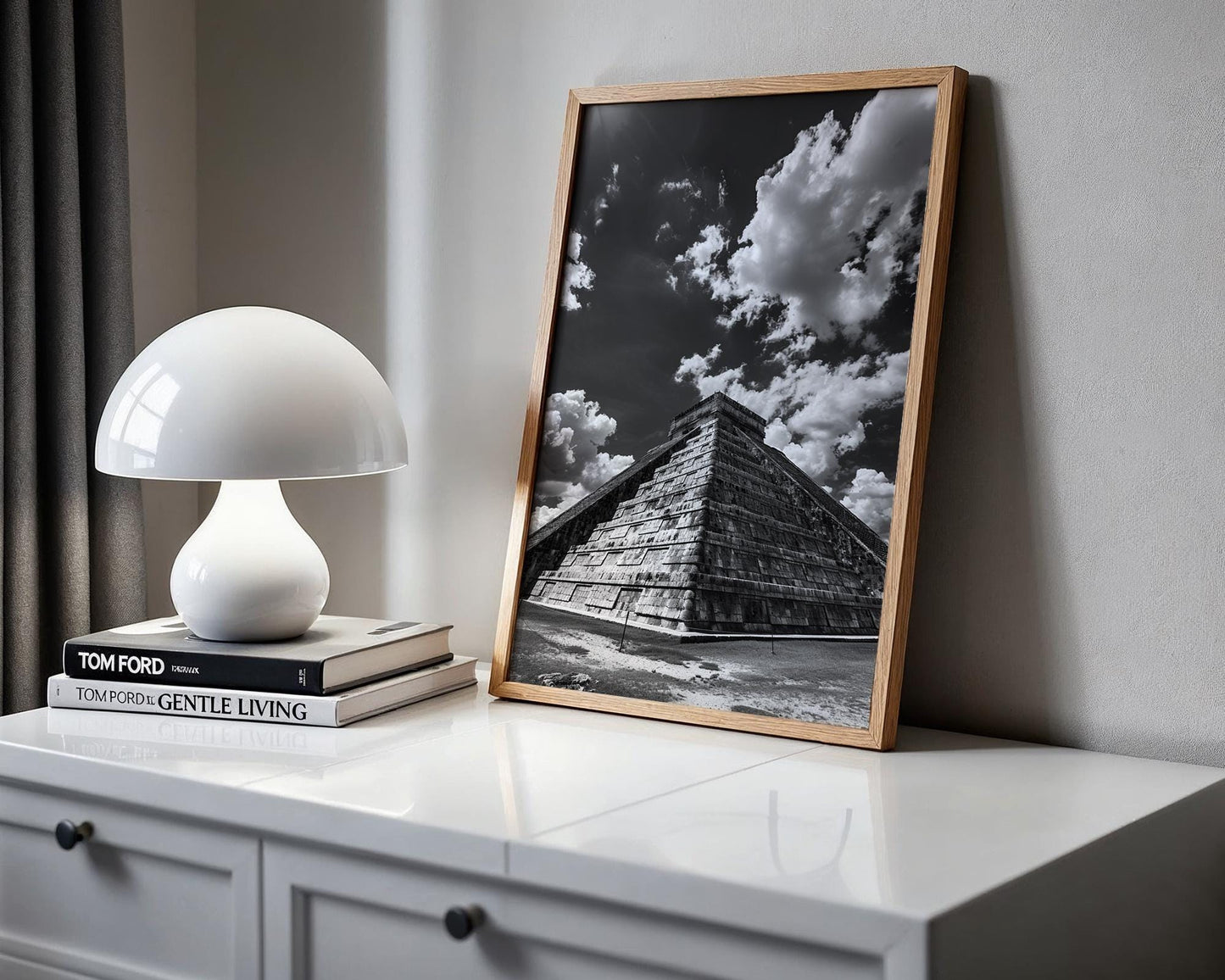 World Landmark | Chichen Itza Pyramid Photography Print | Black and White Mayan Wall Art