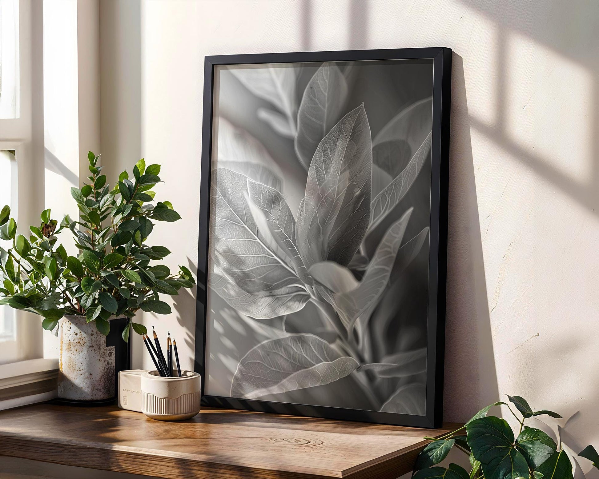 Botanical Photo | Abstract Leaf Macro Photography Print | Black & White Minimal abstract wall art print, geometric minimalist poster, modern Scandinavian decor, Monohaus