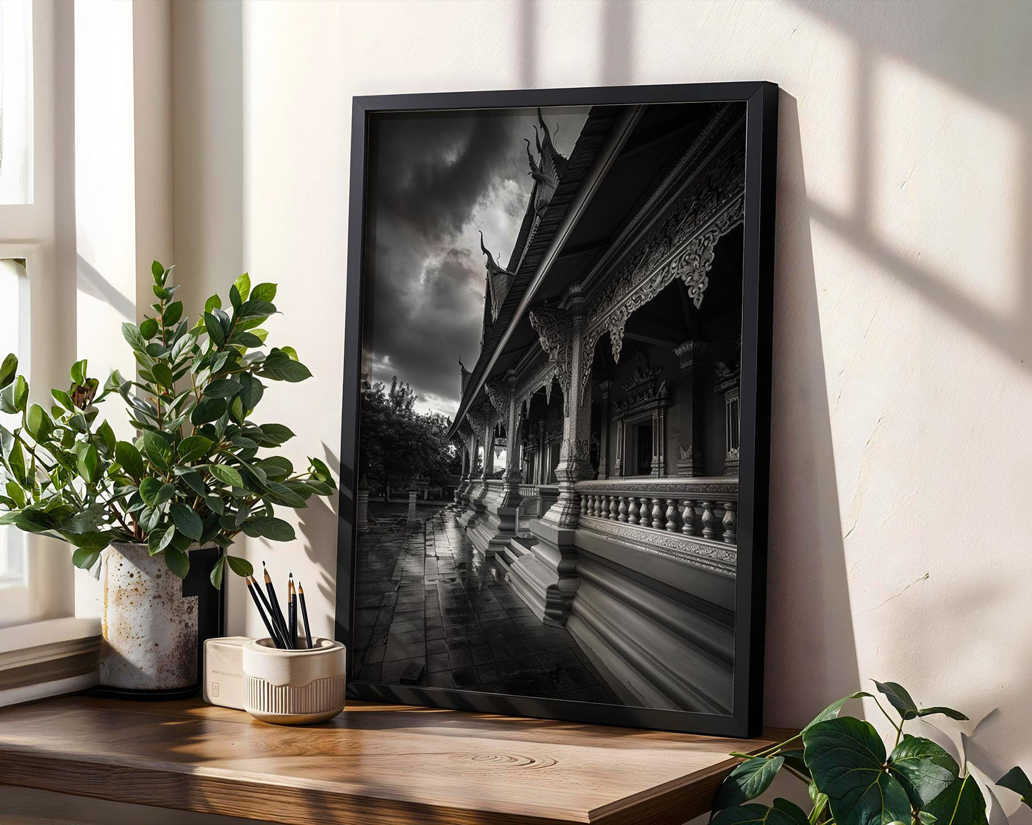 World Landmark | Bangkok Temple Black and White Photography Print | Thai Architecture Wall Art wall art print, black and white architectural poster, minimalist modern Scandinavian wall decor, Monohaus
