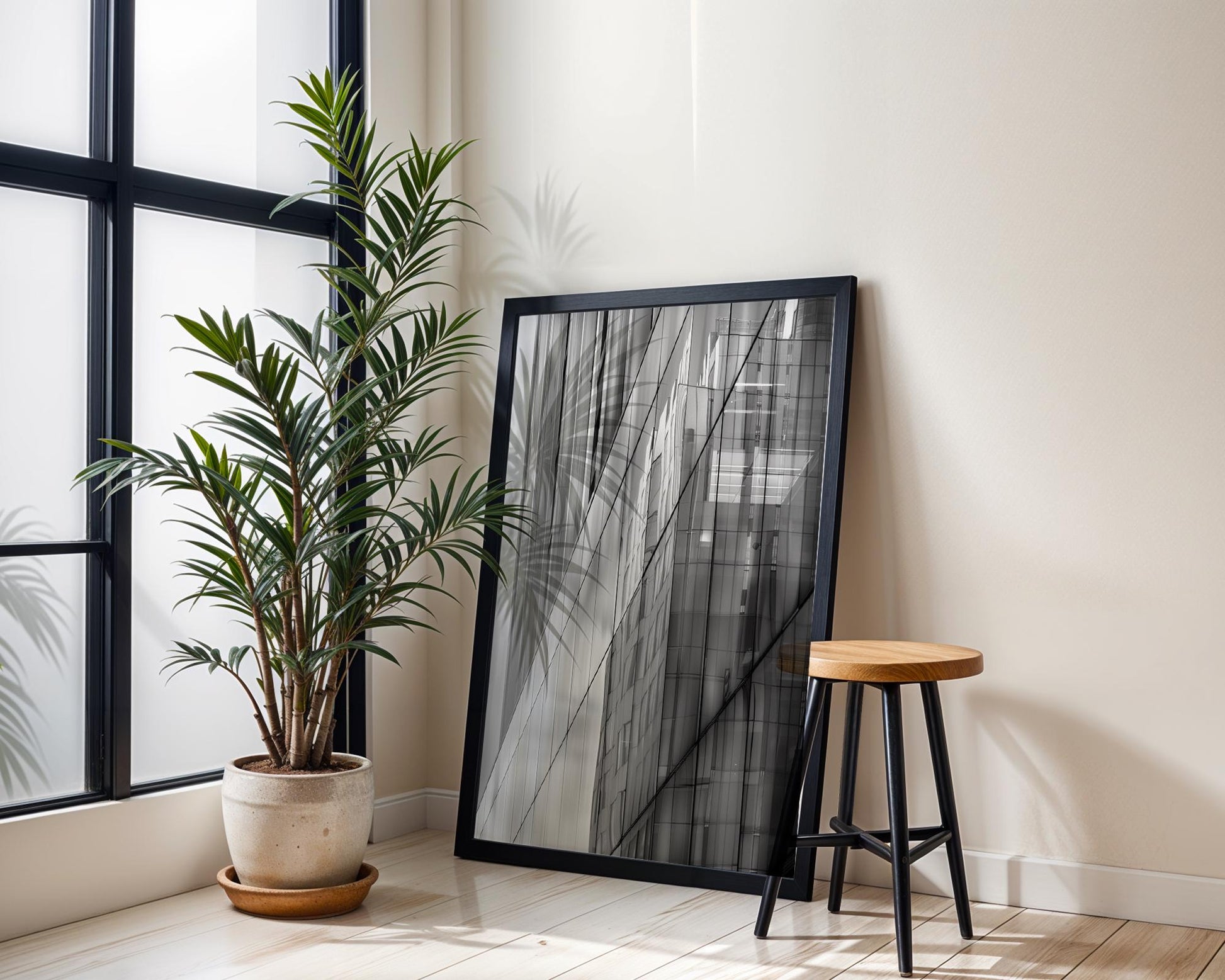 Minimal Wall Art Glass Geometry | Black and White Architecture Photography wall art print, black and white architectural poster, minimalist modern Scandinavian wall decor, Monohaus