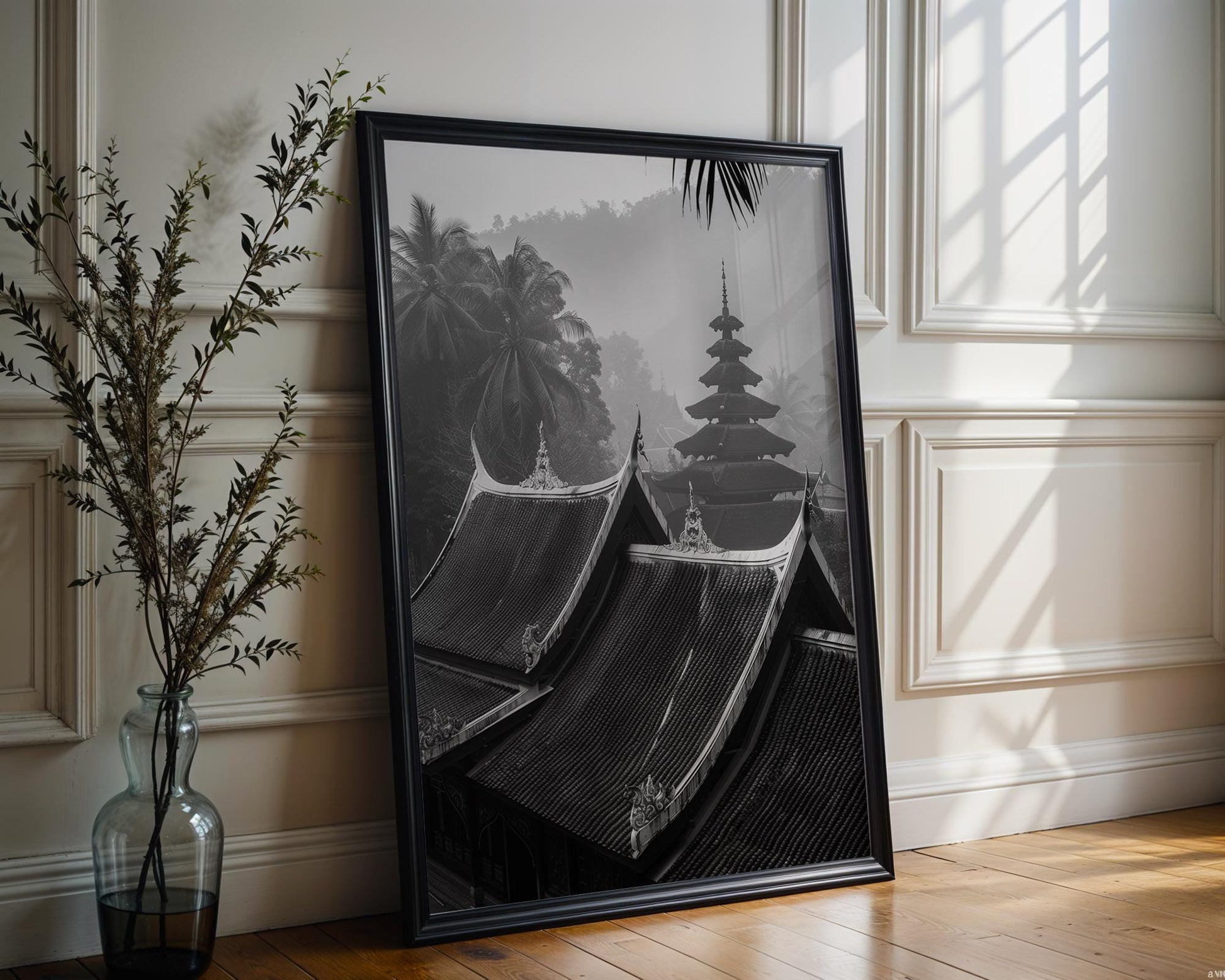 World Landmark | Laos Temple Print | Luang Prabang Photography, Black and White Art wall art print, minimalist black and white poster, modern Scandinavian wall decor, Monohaus