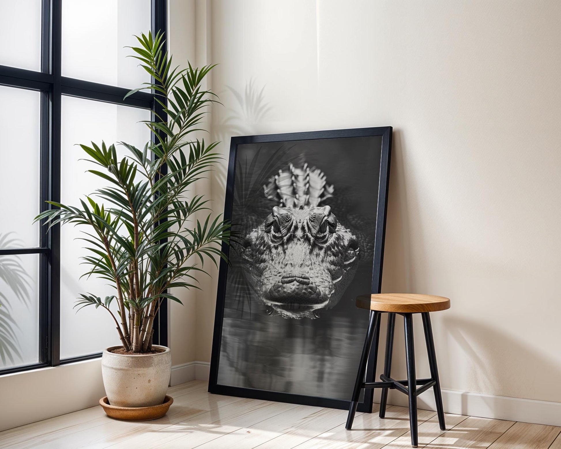Wildlife Poster | Crocodile Photography Print | Minimalist Black & White Animal Wall Art wall art print, minimalist black and white poster, modern Scandinavian wall decor, Monohaus