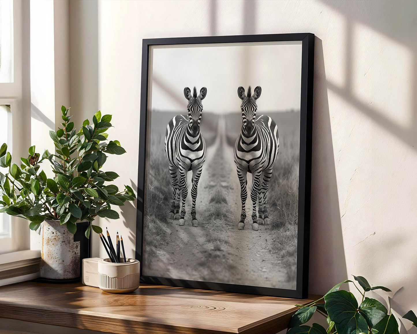 Wildlife Poster | Zebra Pair Fine Art Print • Black & White Safari Photography wall art print, minimalist black and white poster, modern Scandinavian wall decor, Monohaus
