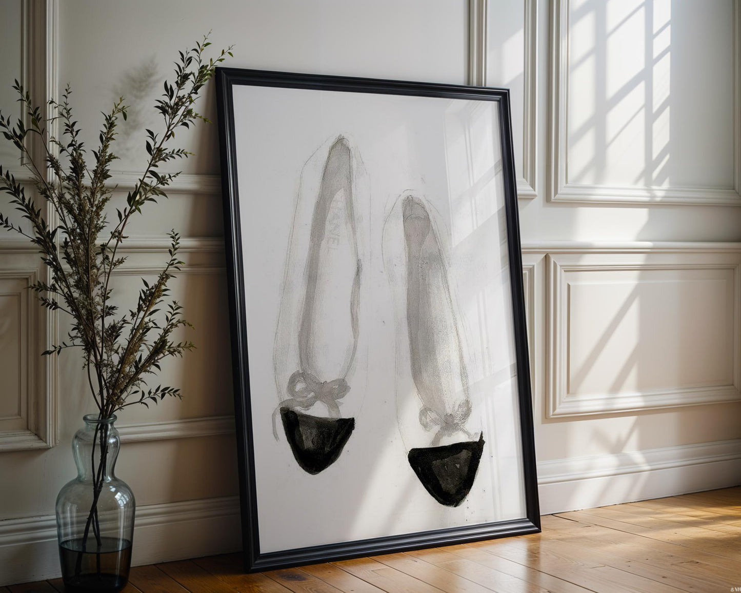 Designer Wall Art | Ballet Flats Watercolor Art Print | Minimalist Shoe Poster wall art print, minimalist black and white poster, modern Scandinavian wall decor, Monohaus