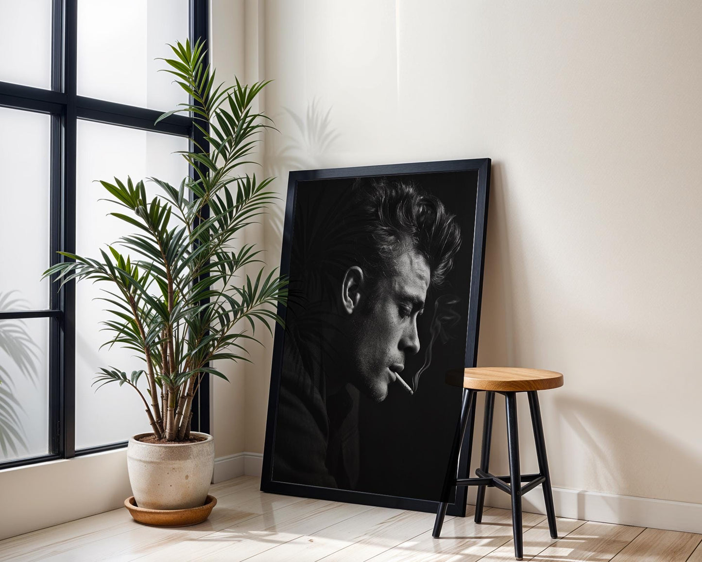 Minimal Wall Art Black & White Smoking Man Portrait | Classic Film Noir Photography Print wall art print, minimalist black and white poster, modern Scandinavian wall decor, Monohaus