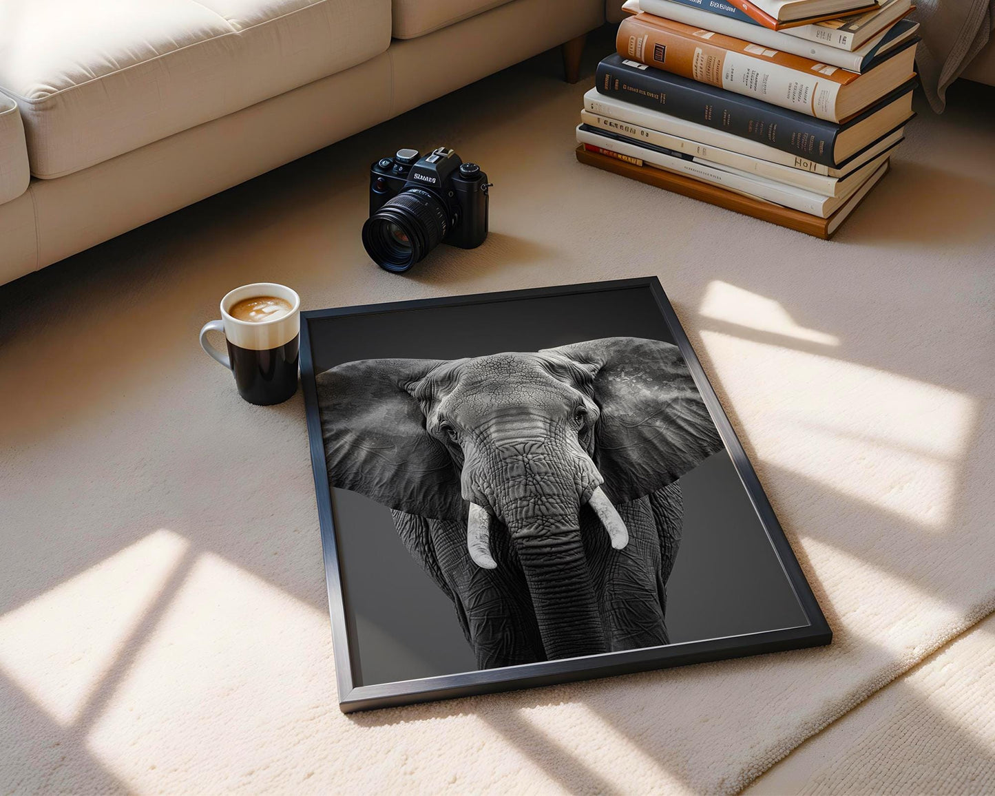 Wildlife Poster | Minimalist Elephant Portrait | Black & White Safari Animal Print wall art print, minimalist black and white poster, modern Scandinavian wall decor, Monohaus