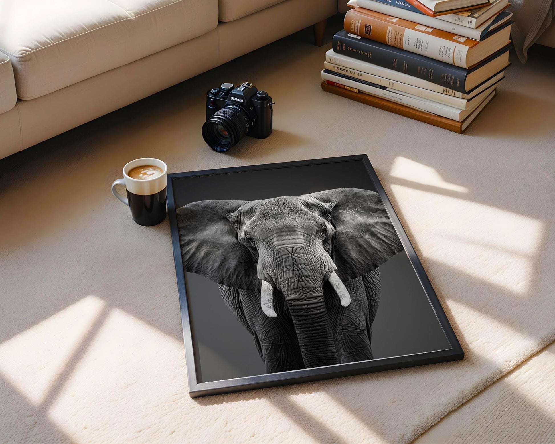 Wildlife Poster | Minimalist Elephant Portrait | Black & White Safari Animal Print wall art print, minimalist black and white poster, modern Scandinavian wall decor, Monohaus