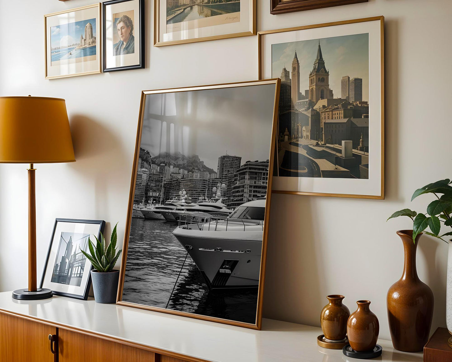 World Landmark | Monaco Harbor Black and White Photography Print | Modern Yacht Marina Art