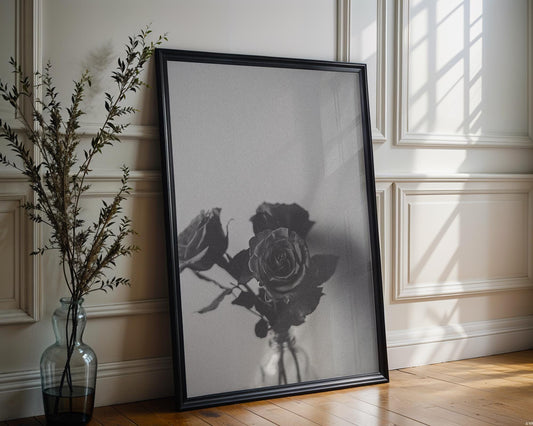 Designer Wall Art | Black and White Roses Print | Minimalist Floral Still Life wall art print, minimalist black and white poster, modern Scandinavian wall decor, Monohaus