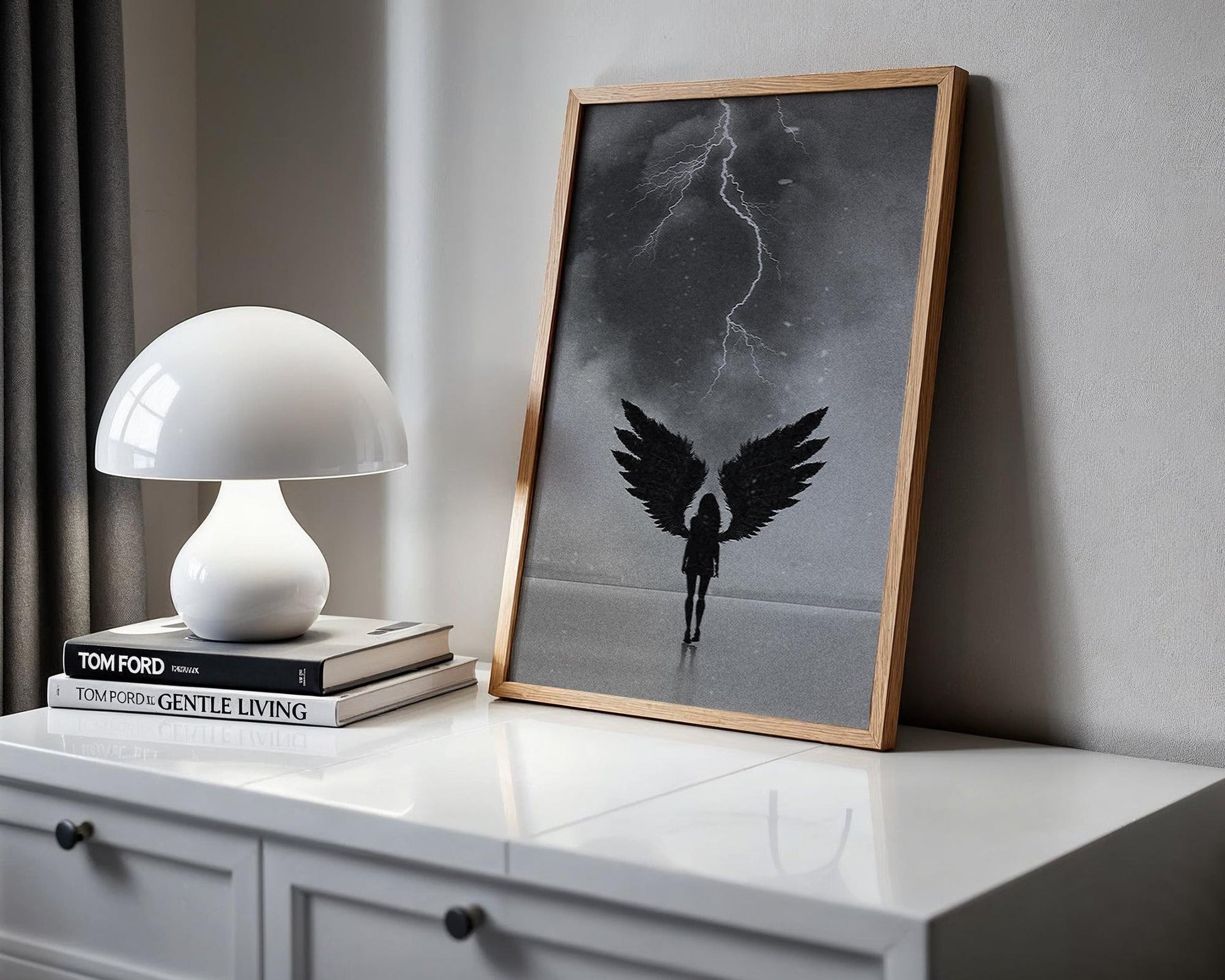 Dark Angel Print | Black & White Lightning Photography, Surreal Wall Art wall art print, minimalist black and white poster, modern Scandinavian wall decor, Monohaus