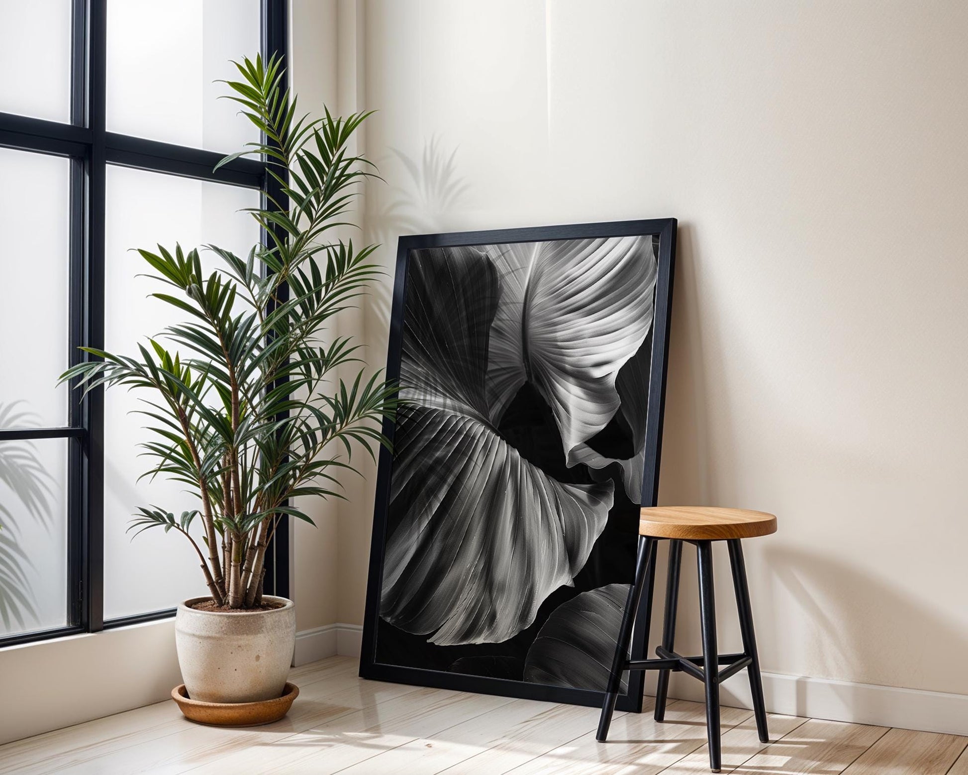Botanical Photo | Abstract Oversized Leaf Print | Black & White Home Decor abstract wall art print, geometric minimalist poster, modern Scandinavian decor, Monohaus