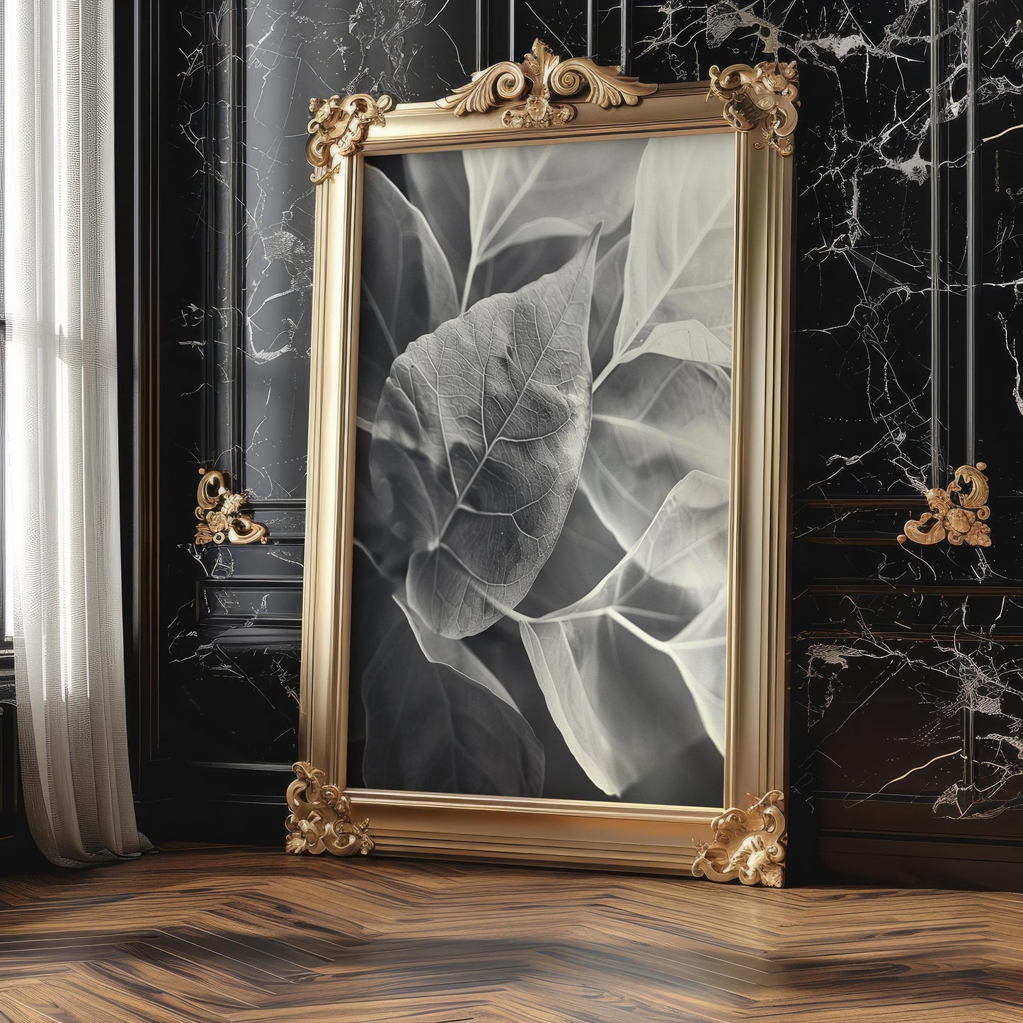 Botanical Photo | Abstract Leaf Macro Photography Print | Black & White Minimal abstract wall art print, geometric minimalist poster, modern Scandinavian decor, Monohaus