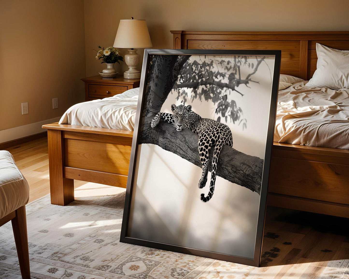 Wildlife Poster | Leopard in Tree Photography Print | Minimalist Safari Wall Art wall art print, minimalist black and white poster, modern Scandinavian wall decor, Monohaus