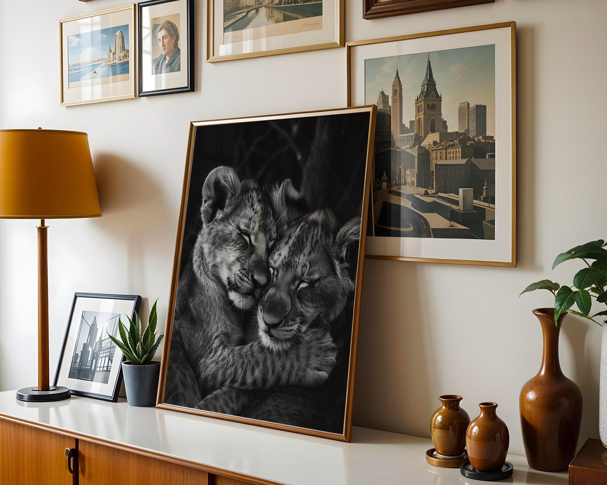 Wildlife Poster | Lion Cubs Fine Art Print • Black & White Minimalist Photography wall art print, minimalist black and white poster, modern Scandinavian wall decor, Monohaus