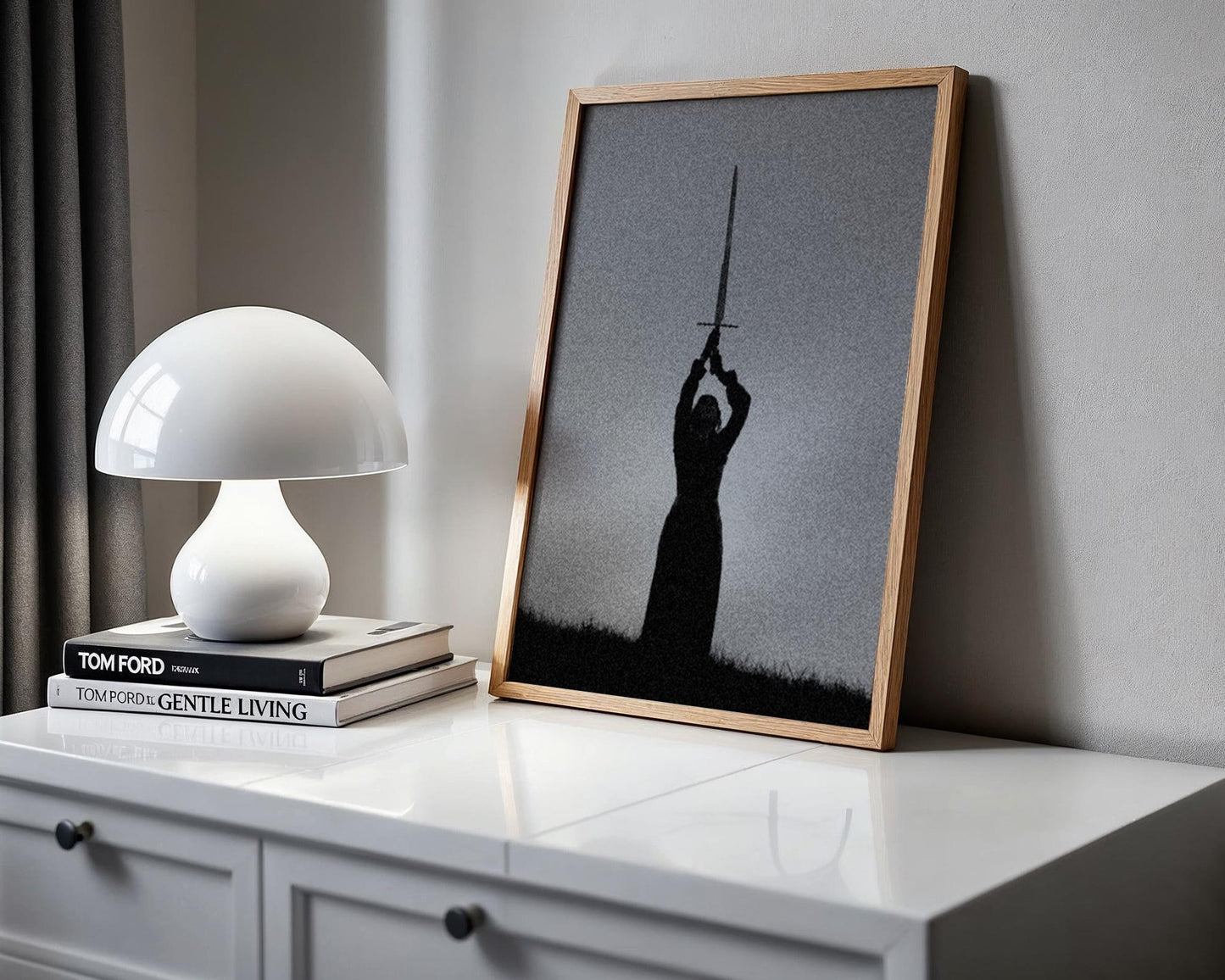 Designer Wall Art | Sword Silhouette Print | Dark Gothic Warrior Art, Fantasy Decor wall art print, minimalist black and white poster, modern Scandinavian wall decor, Monohaus