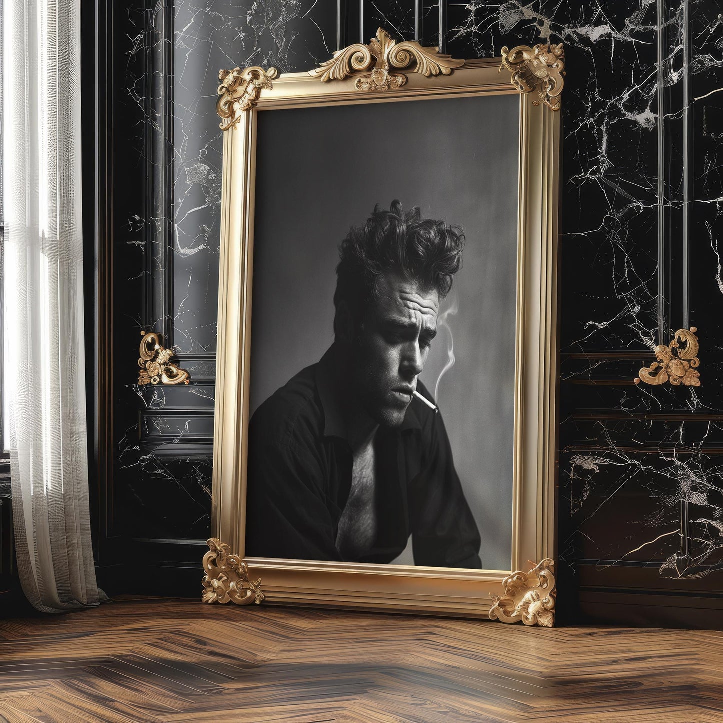 Minimal Wall Art Black & White Smoking Man Portrait | Classic Film Noir Photography Print wall art print, minimalist black and white poster, modern Scandinavian wall decor, Monohaus