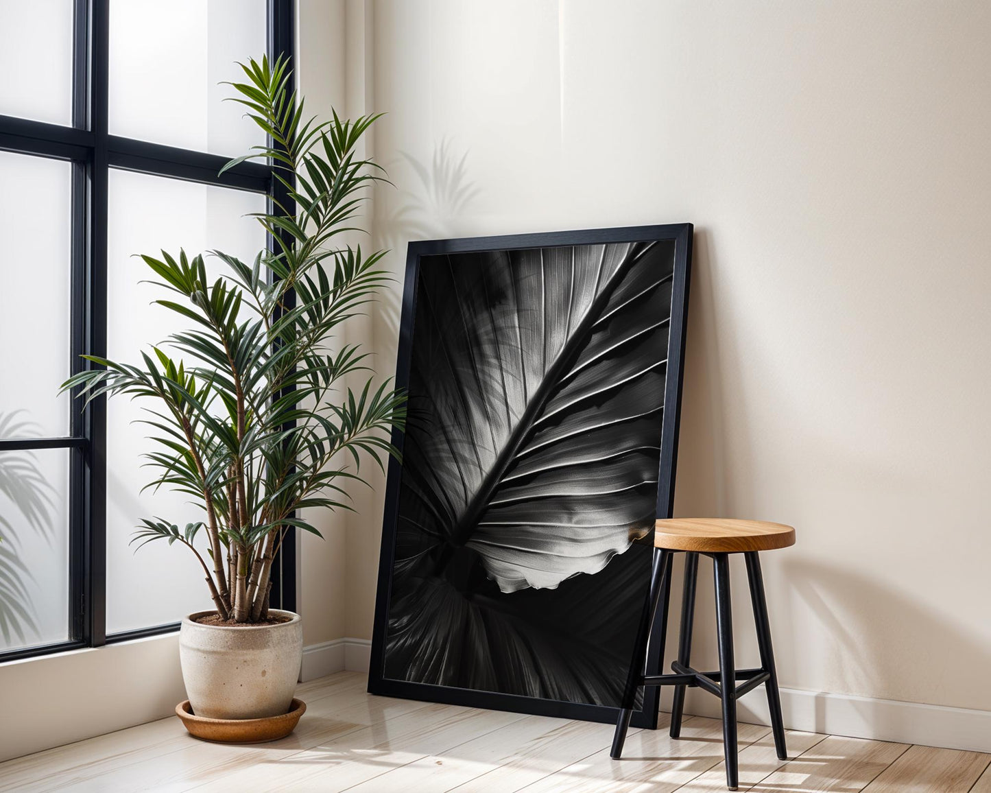 Botanical Photo | Tropical Leaf Macro Print | Black & White Home Decor wall art print, minimalist black and white poster, modern Scandinavian wall decor, Monohaus