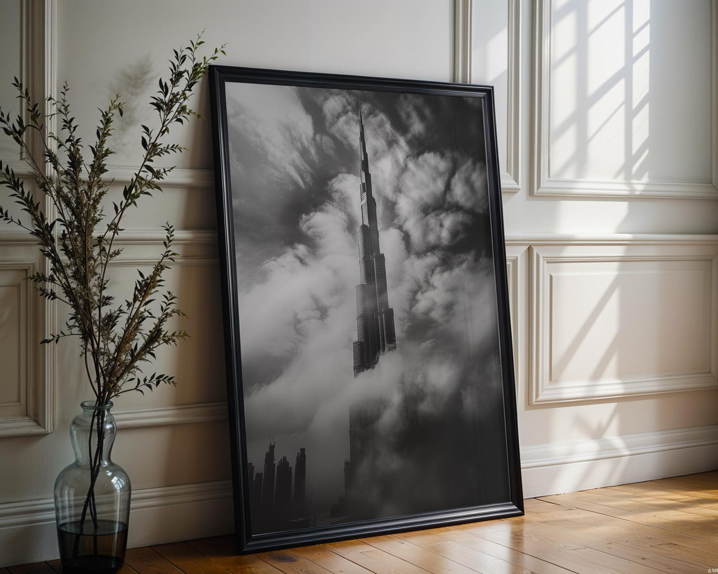 World Landmark | Burj Khalifa Photography Print | Black and White Dubai Cityscape wall art print, black and white architectural poster, minimalist modern Scandinavian wall decor, Monohaus