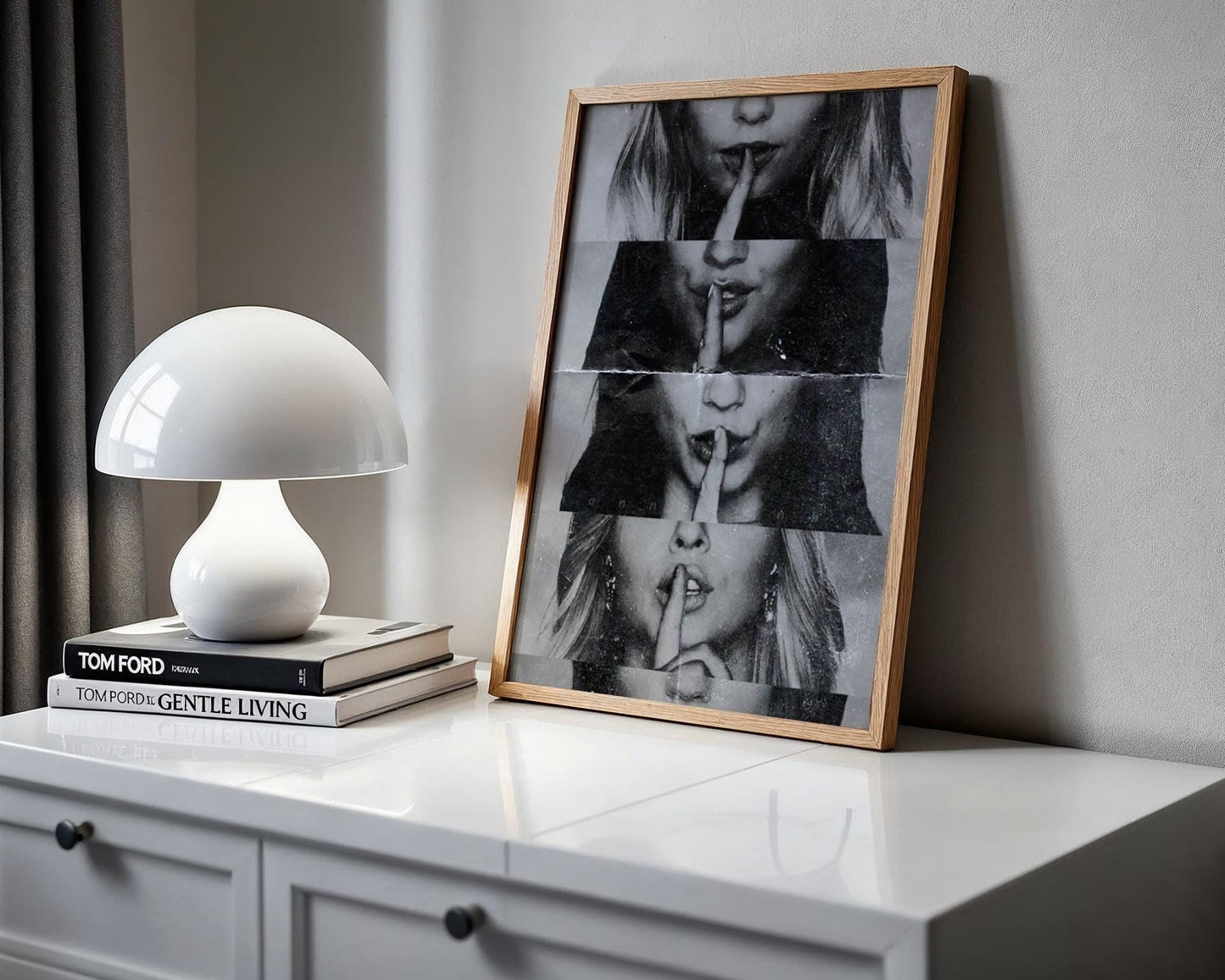 Designer Wall Art | Shush Lips Print | Black and White Photography, Minimalist Decor wall art print, minimalist black and white poster, modern Scandinavian wall decor, Monohaus