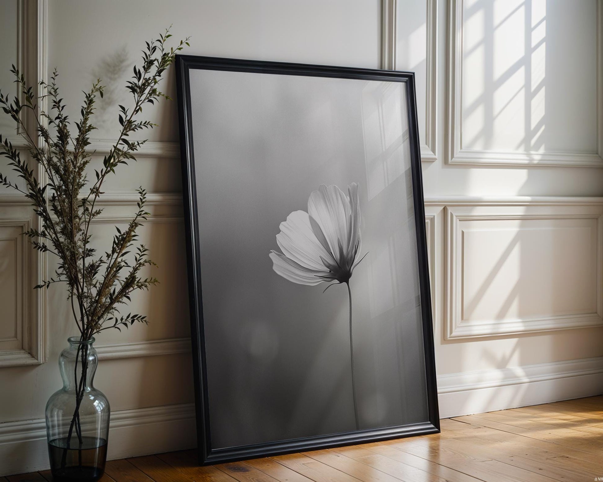 Botanical Photo | Minimalist Flower Art Print | Black and White  Poster wall art print, minimalist black and white poster, modern Scandinavian wall decor, Monohaus