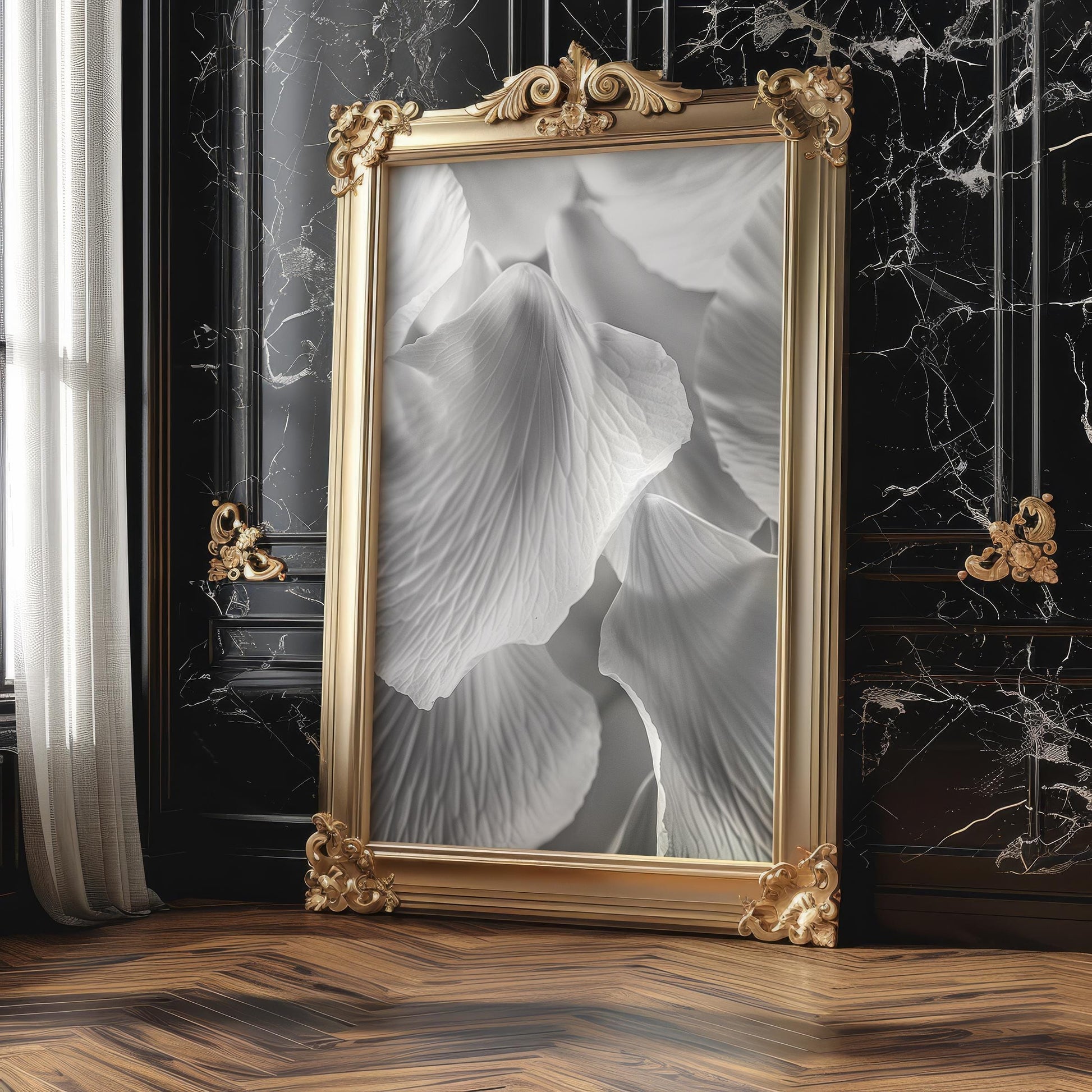 Botanical Photo | Soft Minimal Wall Art Petals Print | White Floral Poster wall art print, minimalist black and white poster, modern Scandinavian wall decor, Monohaus