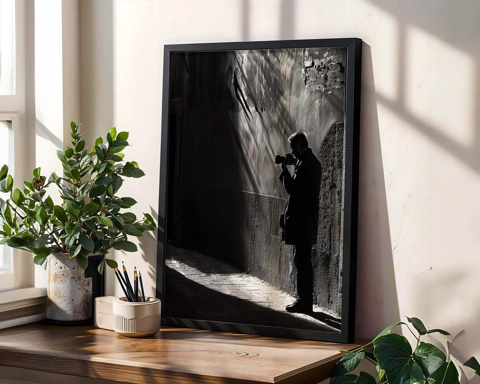 Urban Photography | Photographer Silhouette Minimal Black & White Street Scene black and white photo print, minimalist monochrome wall art poster for modern interiors, Monohaus