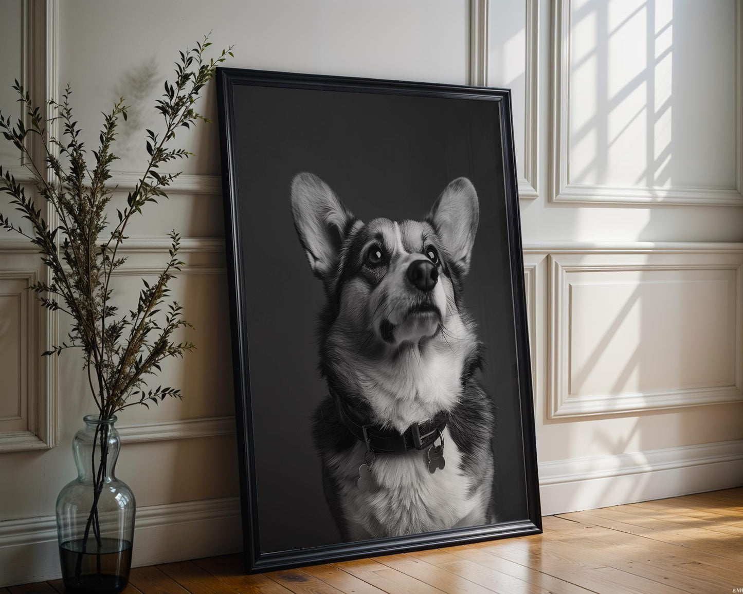 Dog Photography Modern Corgi Portrait Print | Minimalist Black and White Pet Art wall art print, minimalist black and white poster, modern Scandinavian wall decor, Monohaus